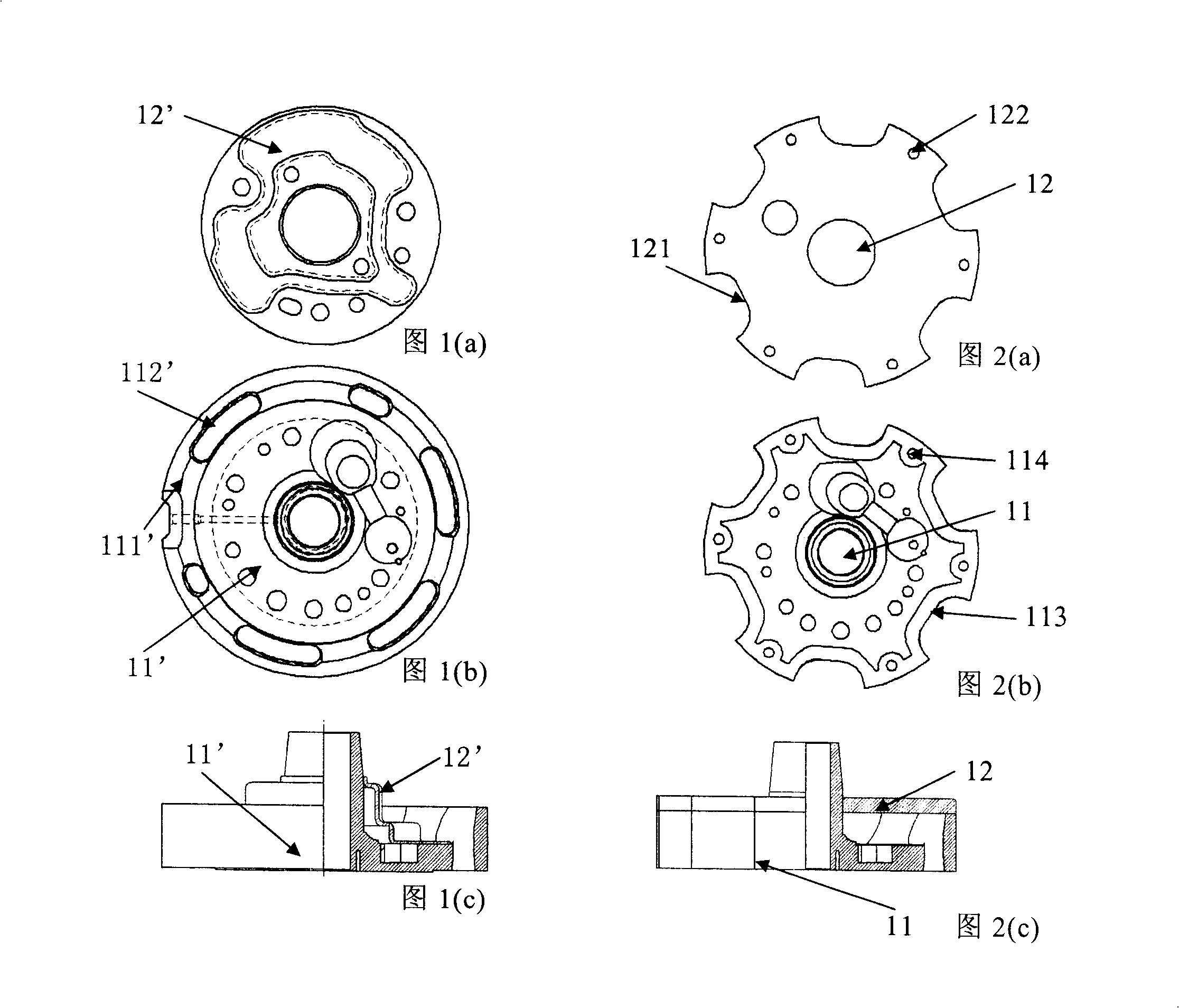 Rotary piston type compressor pump assembly