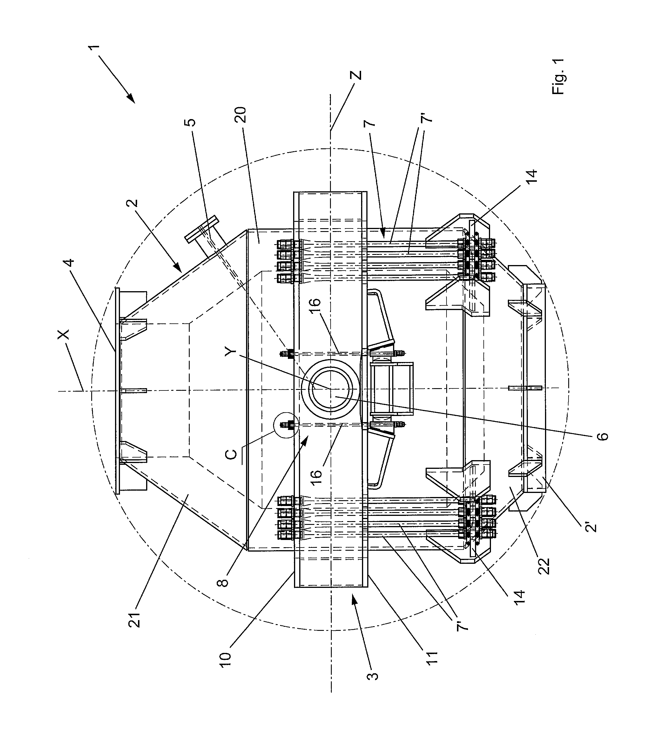 Suspension device for tilting oxygen converters and converter provided with said suspension device