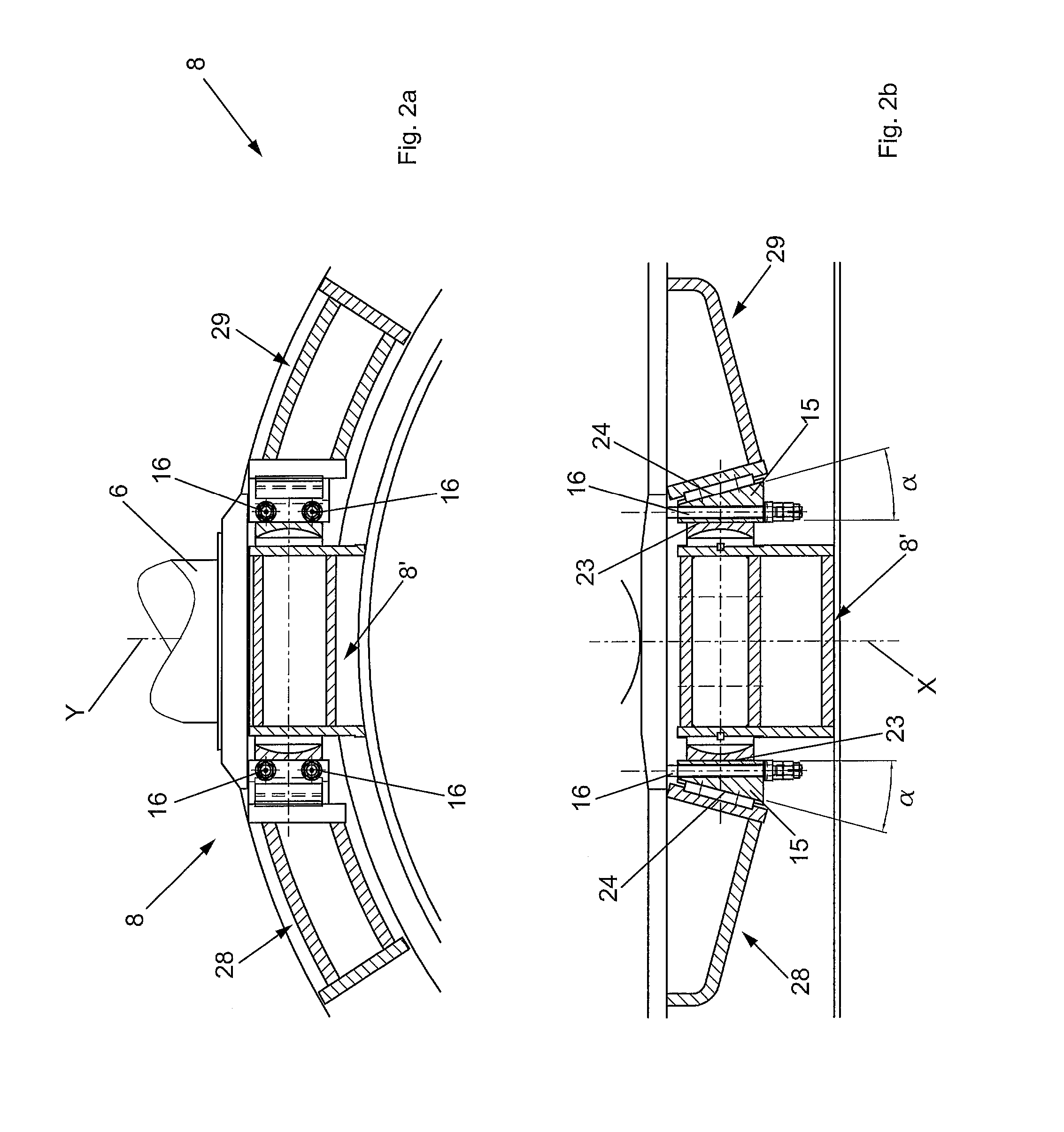 Suspension device for tilting oxygen converters and converter provided with said suspension device