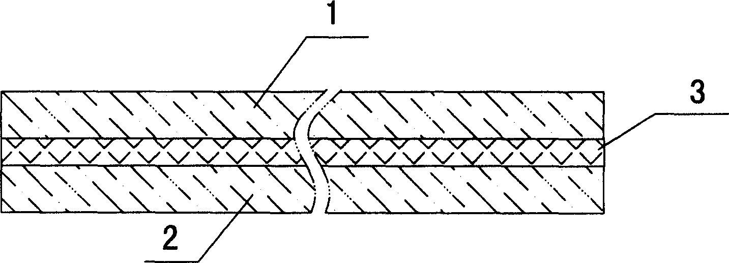 Anti-leakage earth work film reinforced with fiber knitting layer and its preparing process