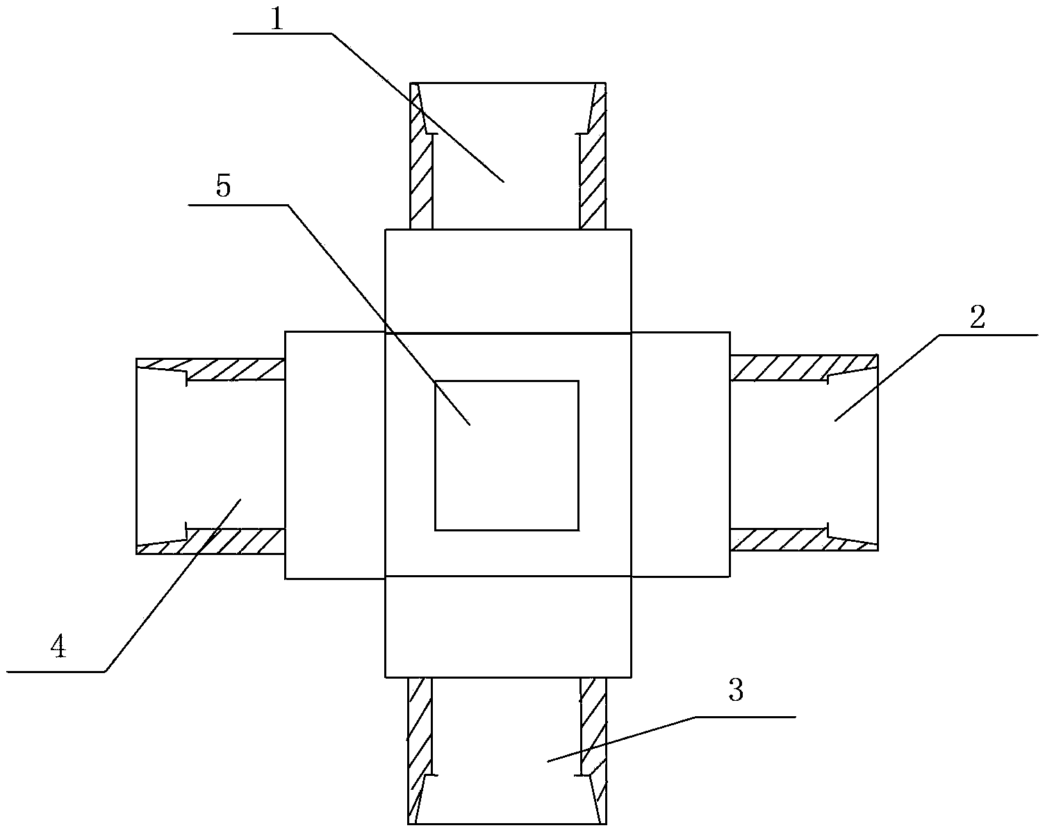 Hydraulic hose four way connection joint body