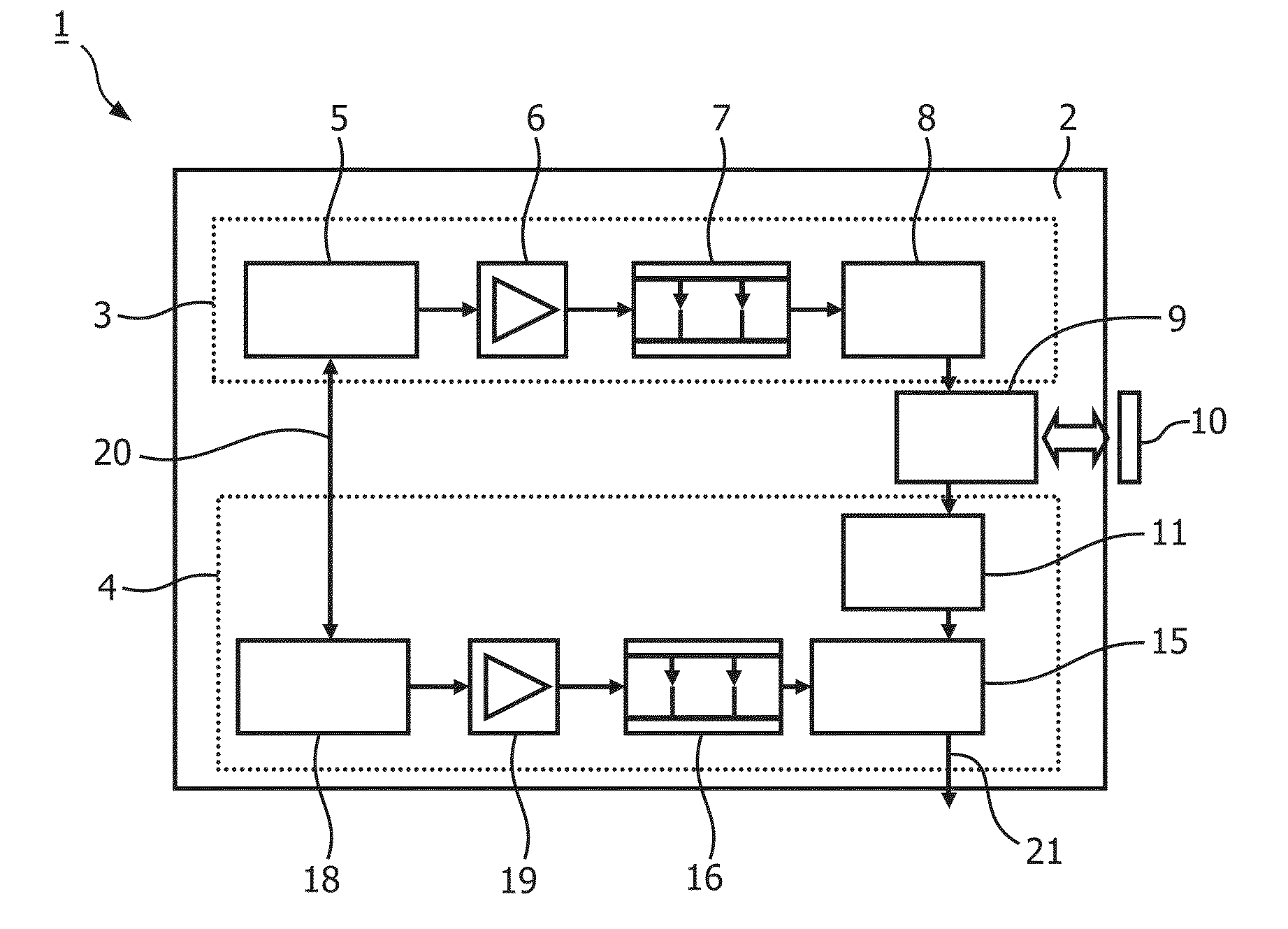 Device for analyzing a sample using radiation in the terahertz frequency range