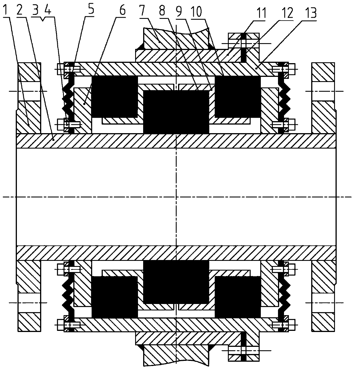 Sealed pipeline elastic cabin-penetrating vibration isolator