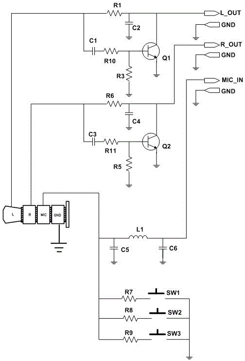 Audio processing circuit for eliminating plug-in noise of earphone and line control earphone