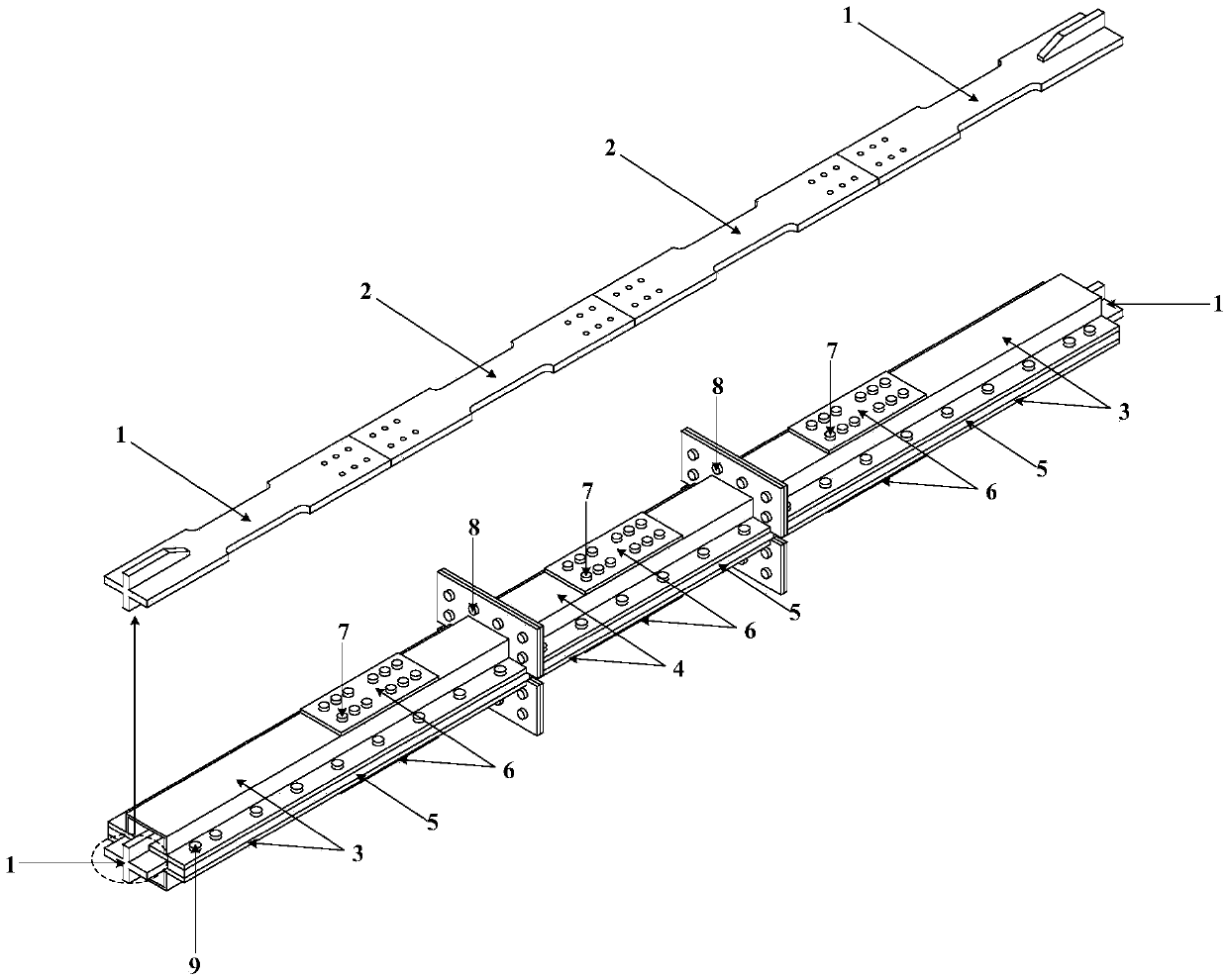 Fully-assembled segmented anti-buckling support with I-shaped cores capable of being directly replaced