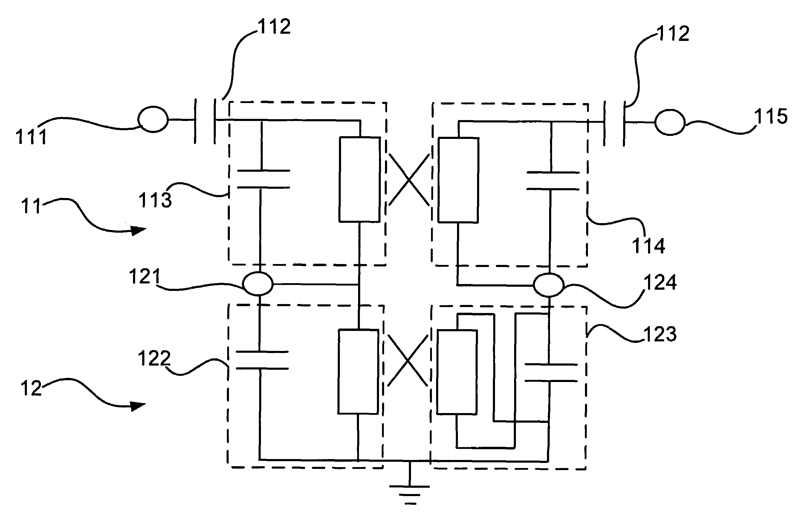 Dual bandpass filter having serial configuration of coupled-line filters