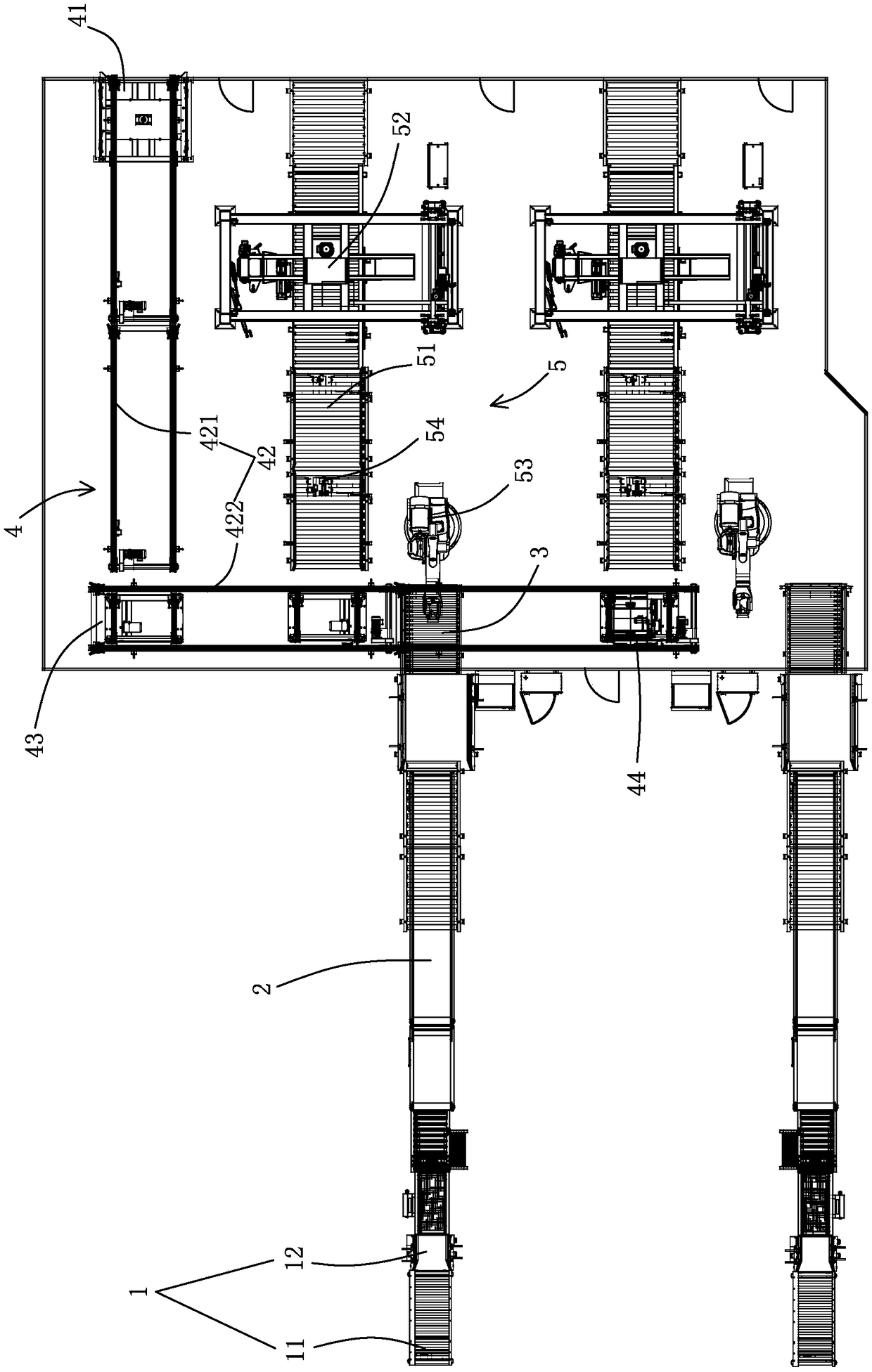 Bagged material stacking line