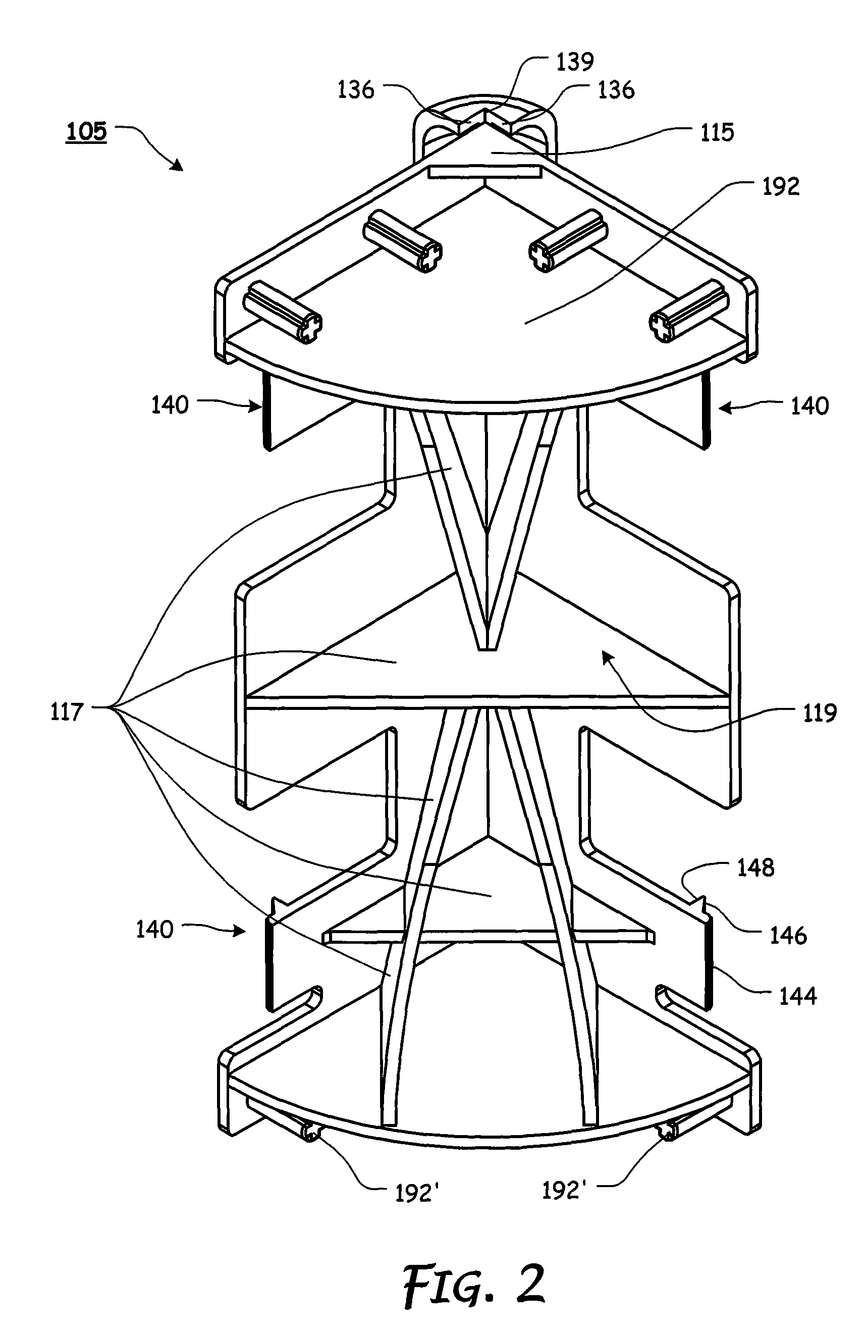 Connector element with tang fixation and associated frame assembly with support slats