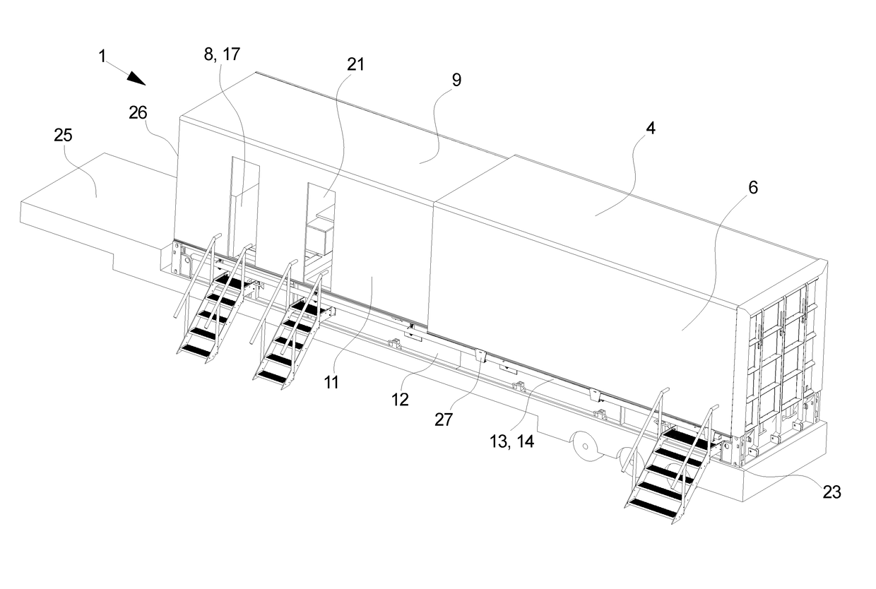 A mobile service module, a method for servicing a large mechanical and/or electrical device and use of a mobile service module