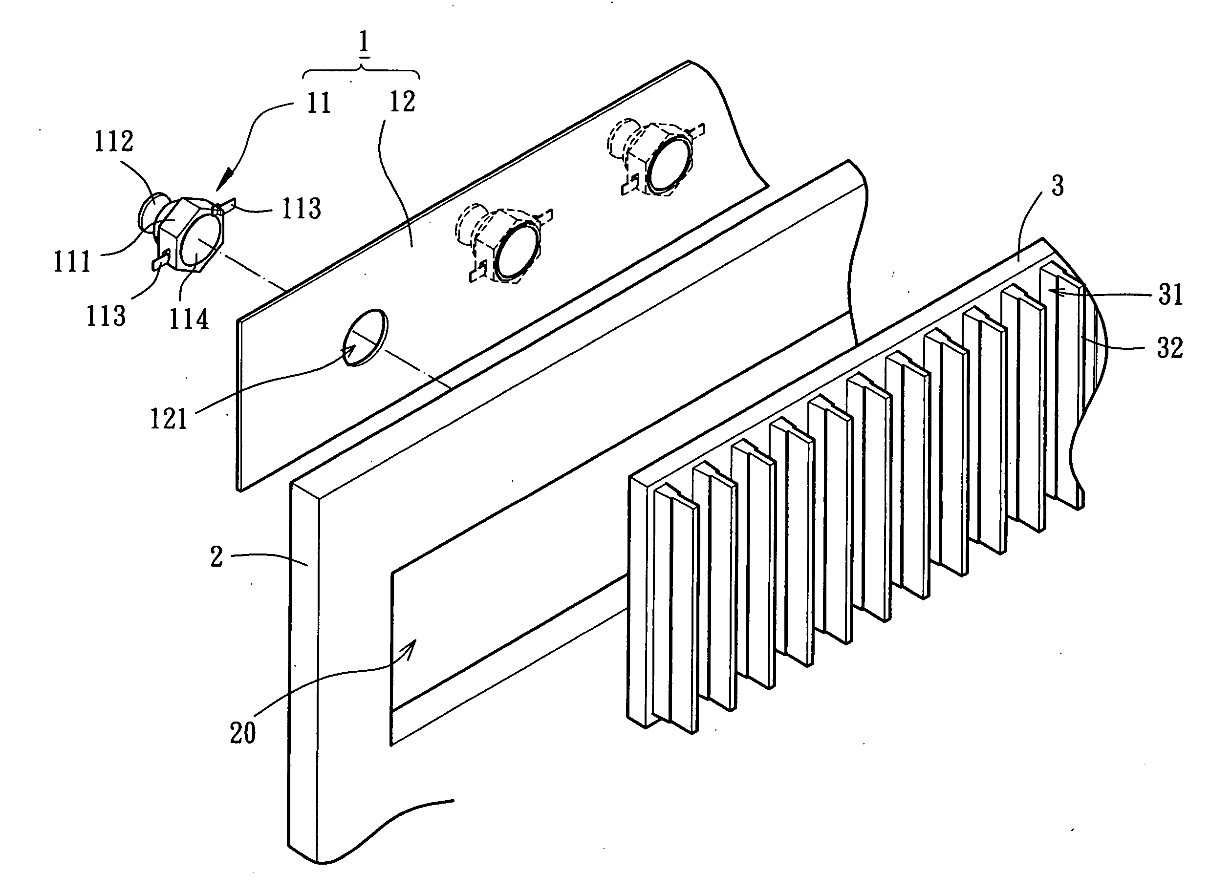 Heat-dissipating device for back light source for flat panel display