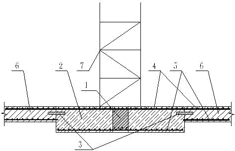 Tower crane foundation in building basement and manufacturing method of tower crane foundation