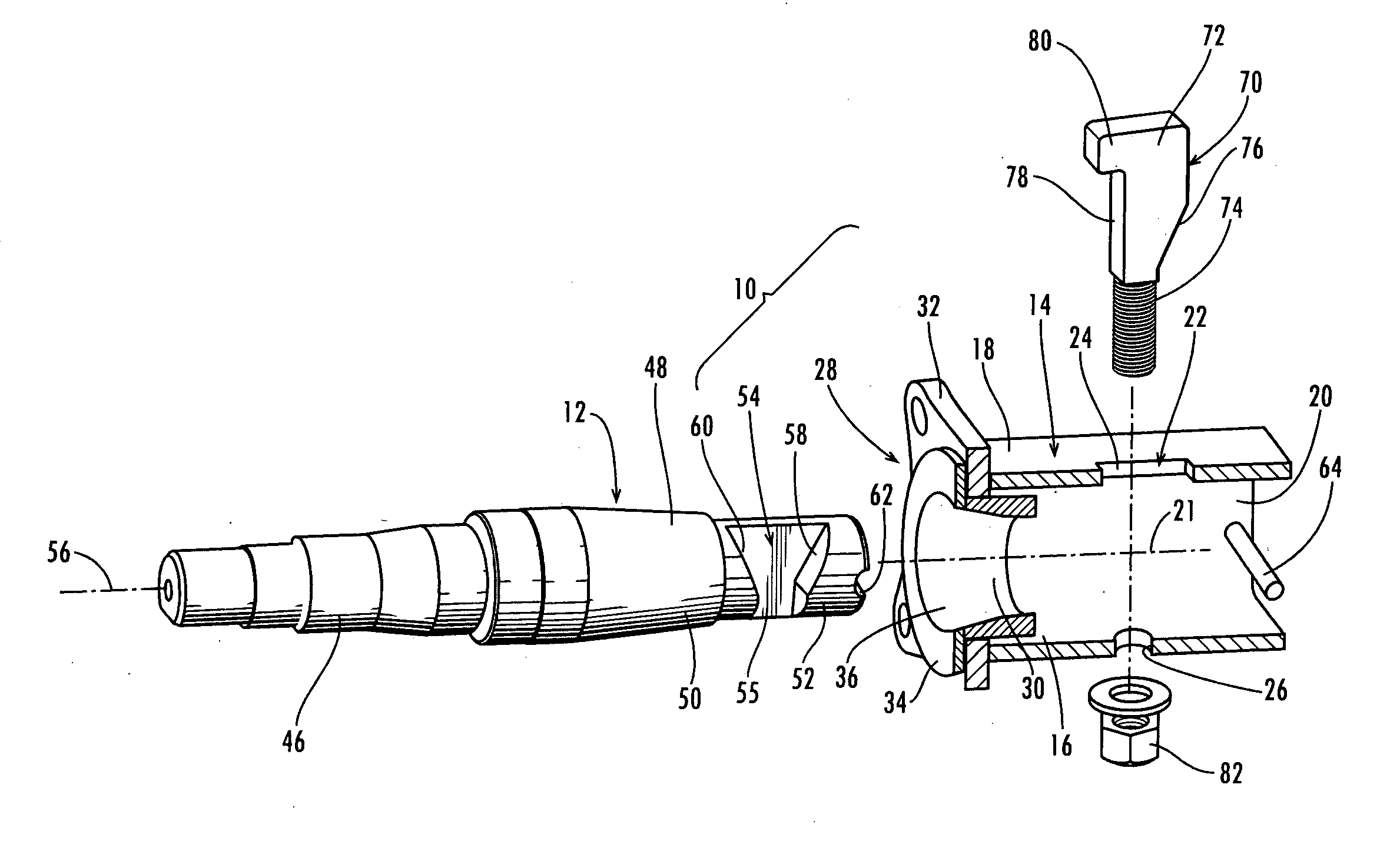 Axle with removable spindle and cam key