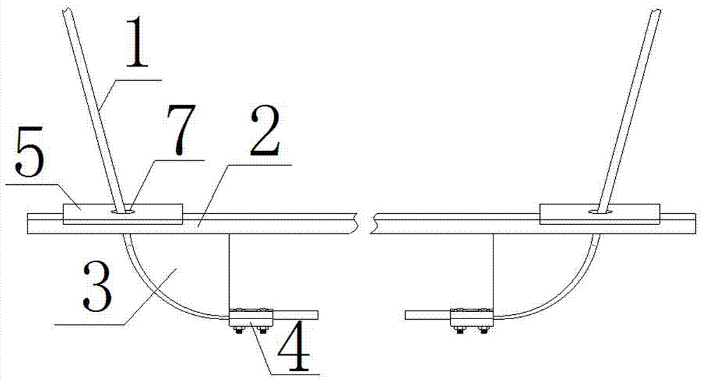 Bent anchor cable yielding top beam and construction method