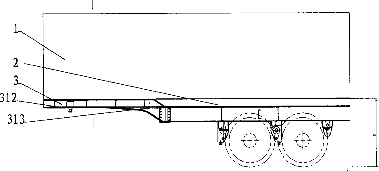 Self-discharging semitrailer vehicle frame