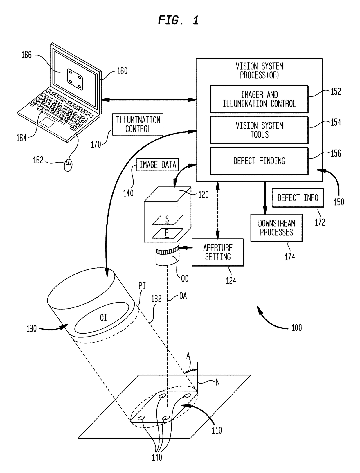 System and method for detecting defects on a specular surface with a vision system