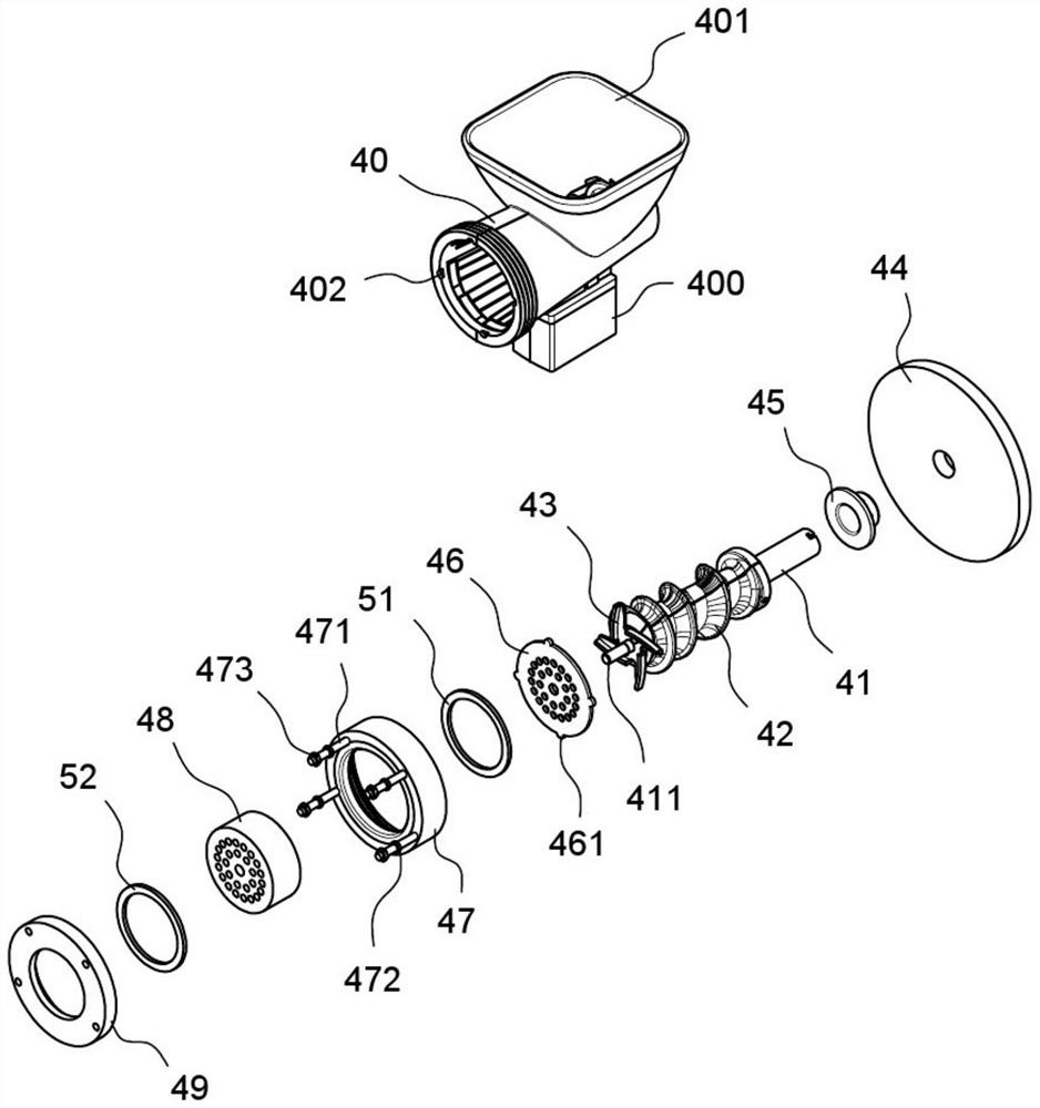 A spiral meat grinder