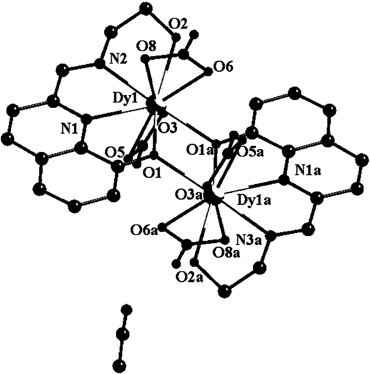 Binuclear dysprosium cluster compound taking 2-aldehyde-8-hydroxyquinoline ethanolamine schiff base as ligand as well as synthesis methods and application thereof