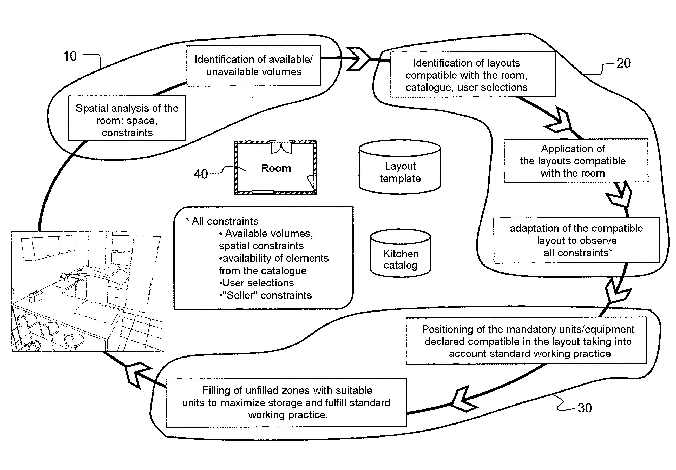 Computer aided design method and system for modular layouts