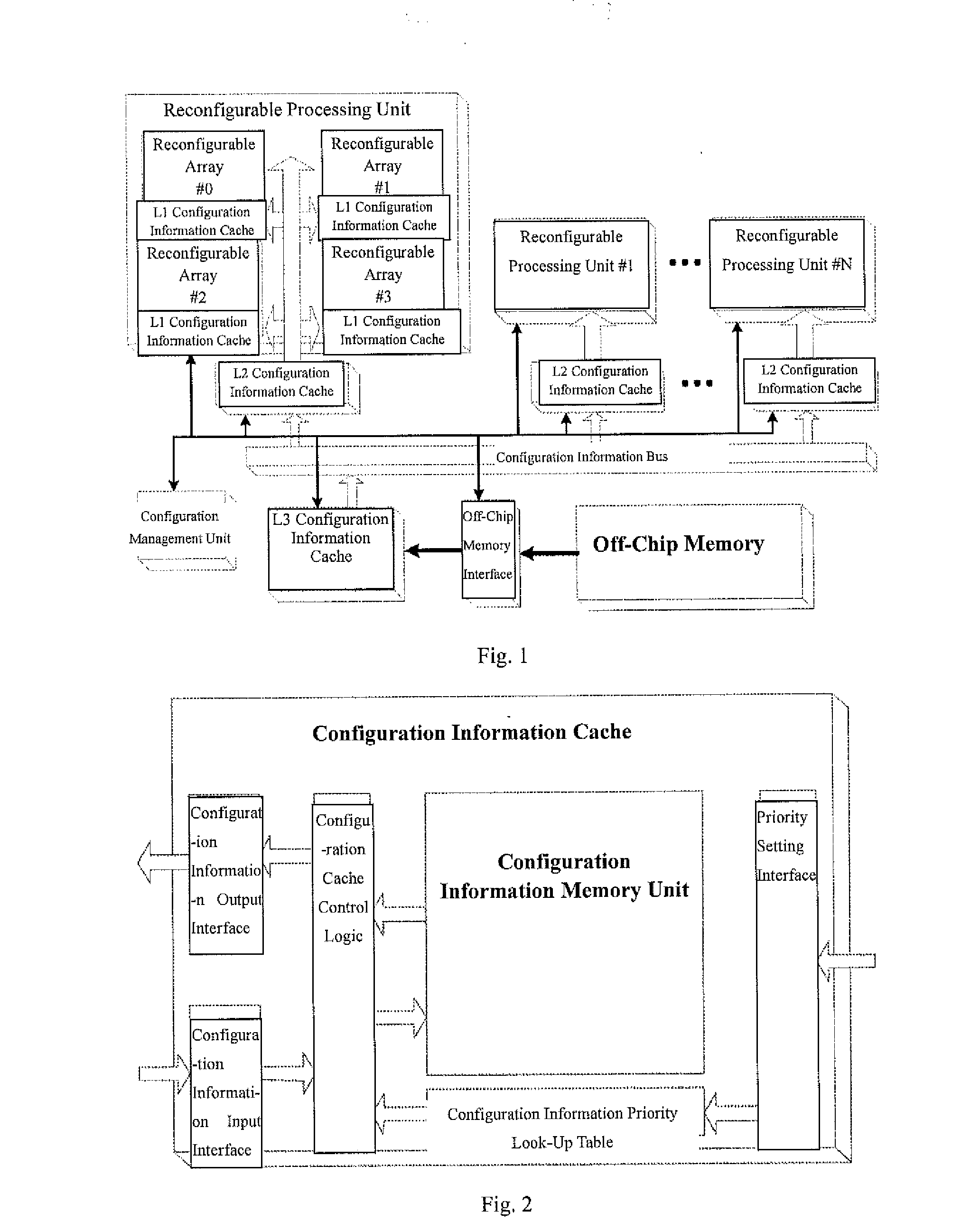 Cache structure and management method for use in implementing reconfigurable system configuration information storage