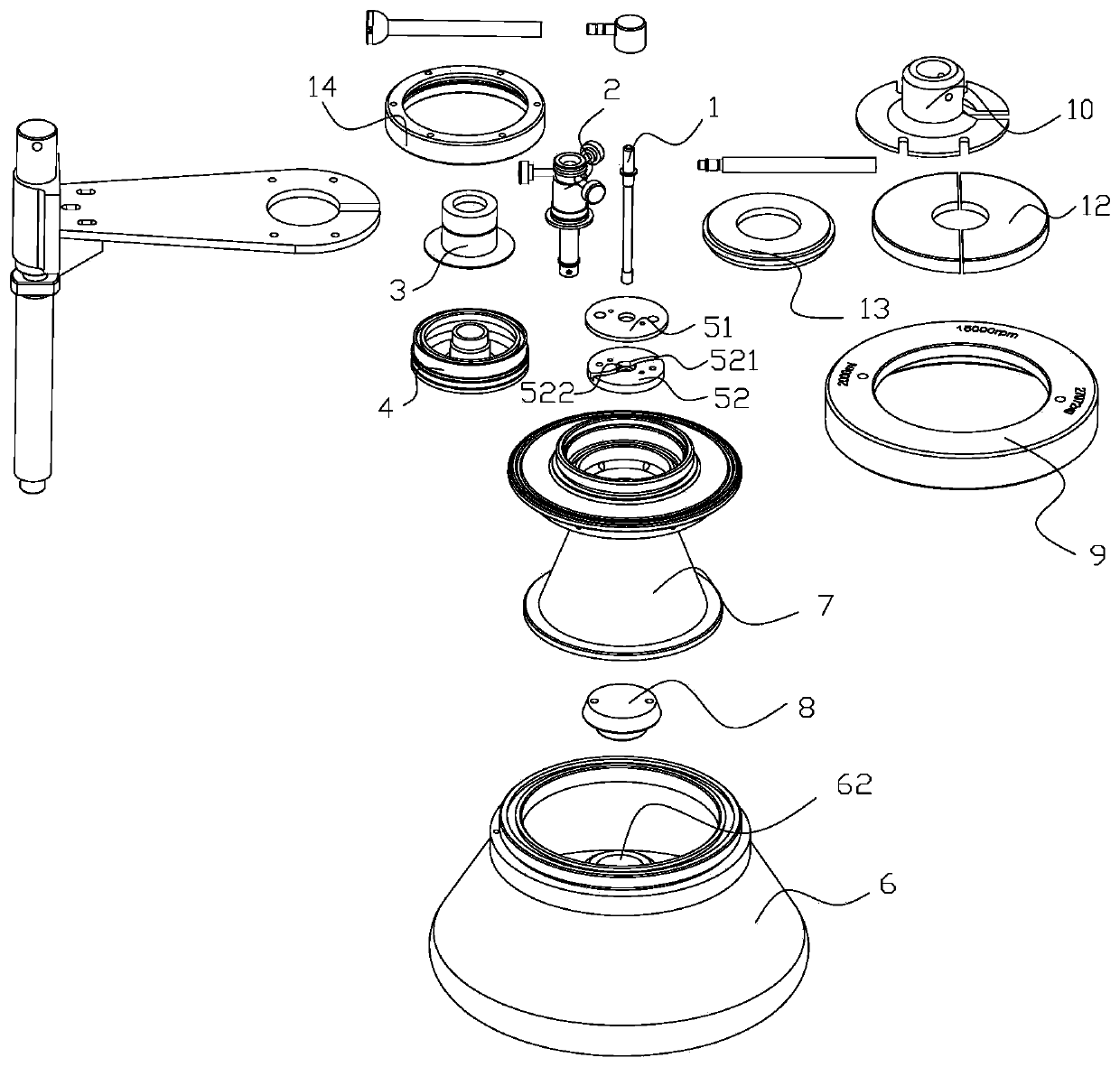 Continuous flow centrifuge rotor device and centrifuge