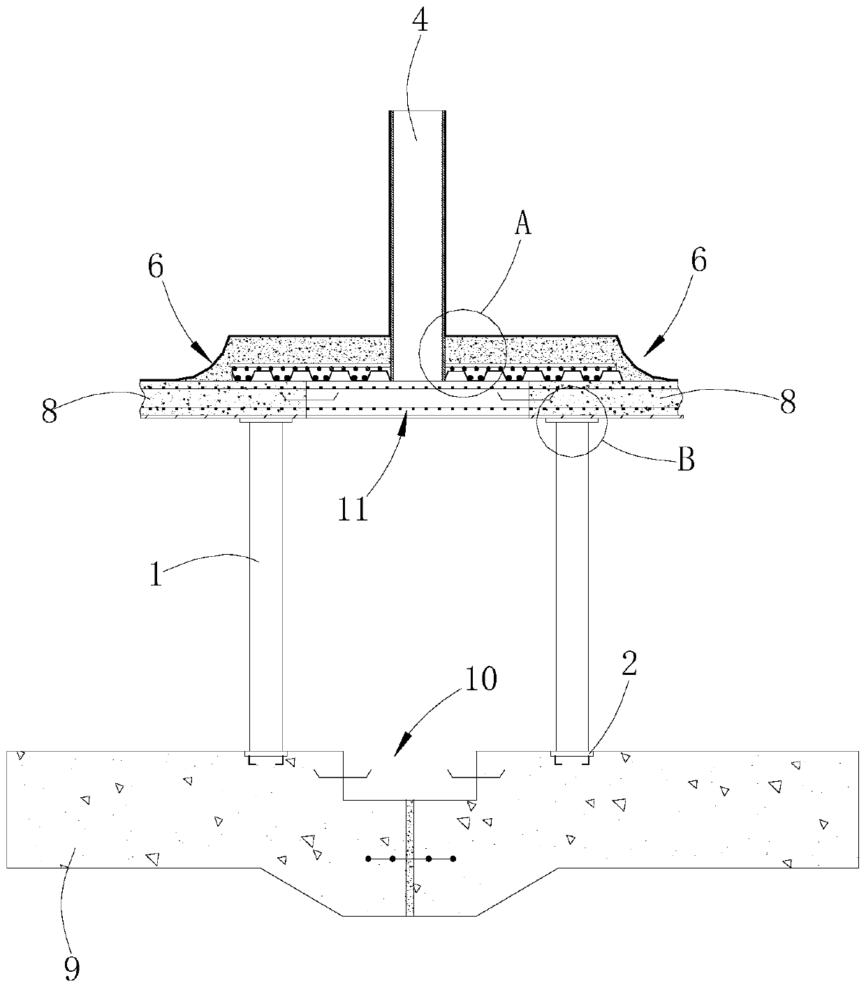 Advanced closing structure of basement roof post-pouring strip and construction method