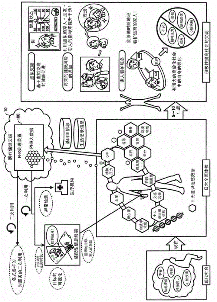 Health information procssing device, health information display device, and method