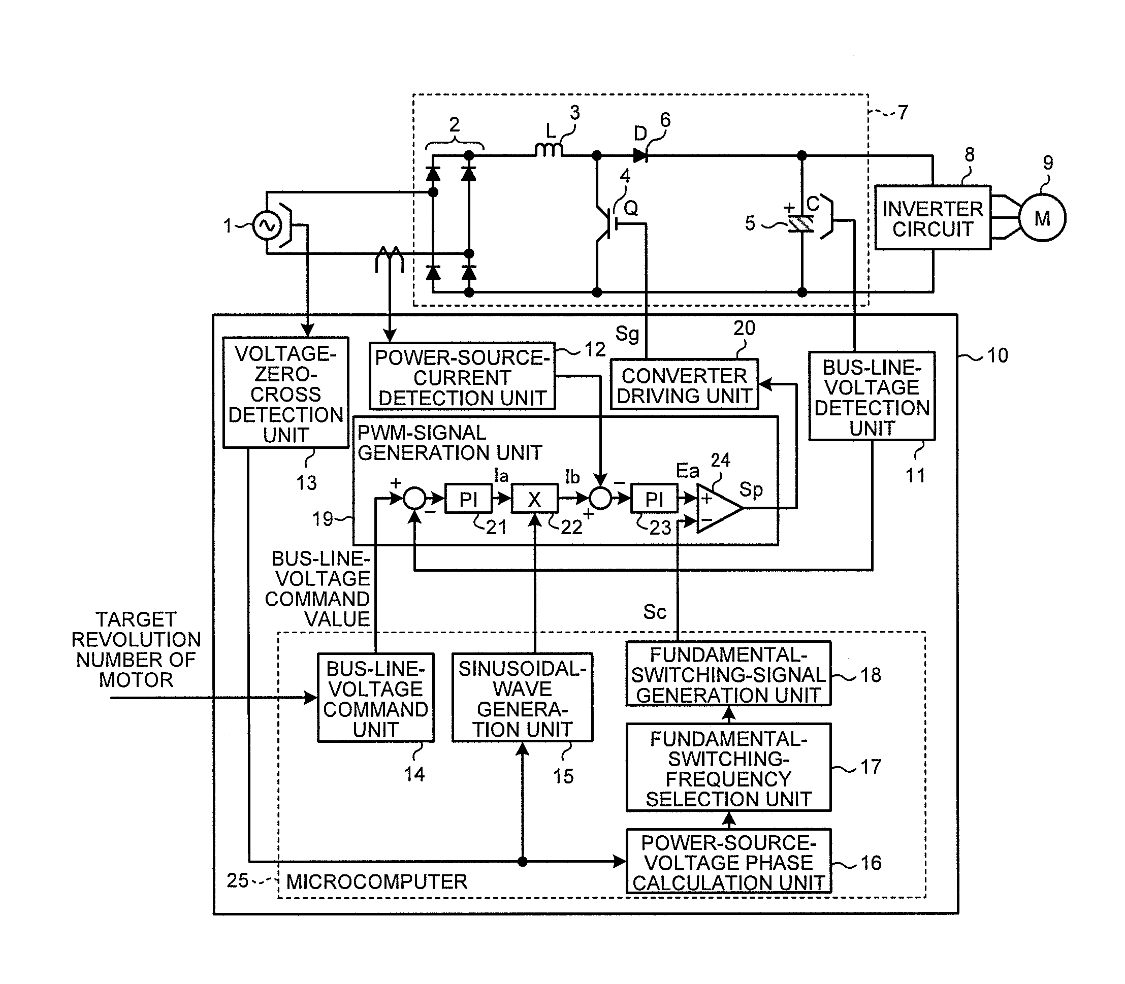 Converter control device and air conditioner including converter control device