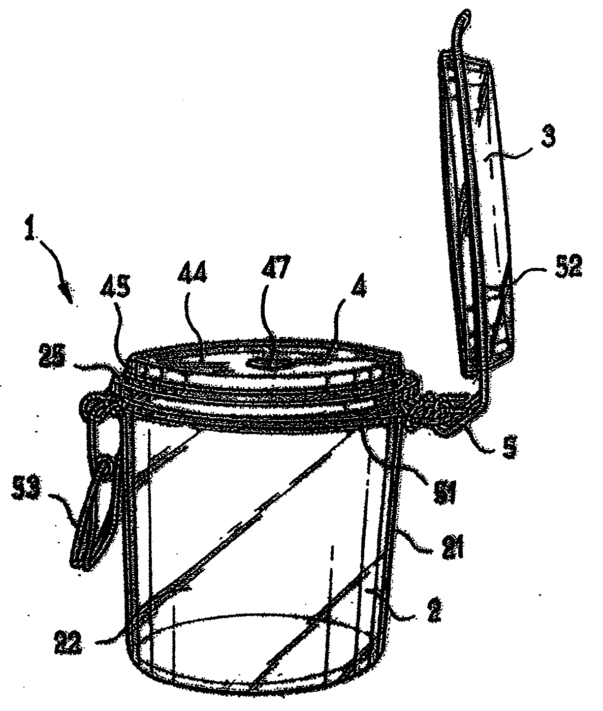 Container of the type comprising a receptacle and a hinged lid