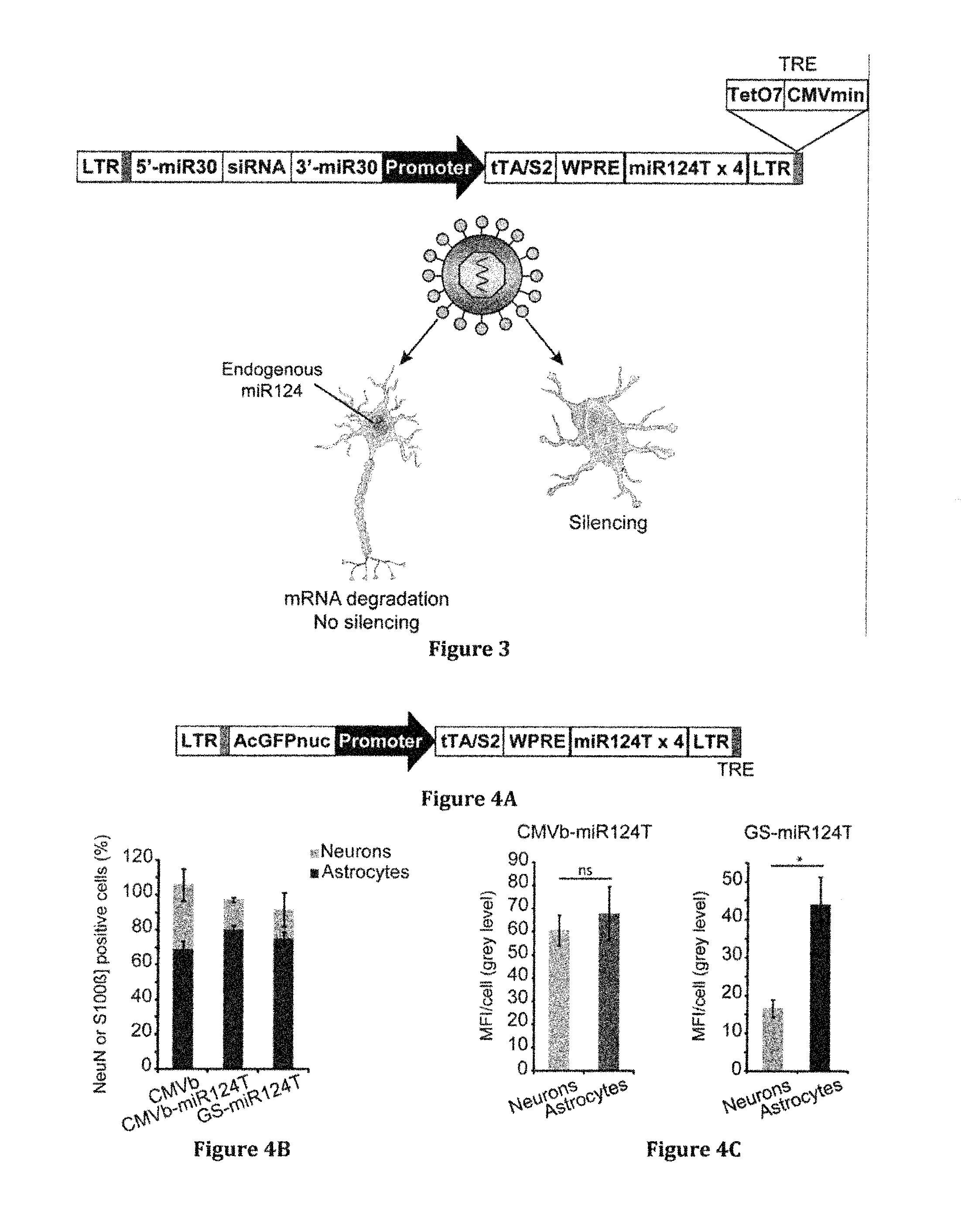 Vector for the selective silencing of a gene in astrocytes