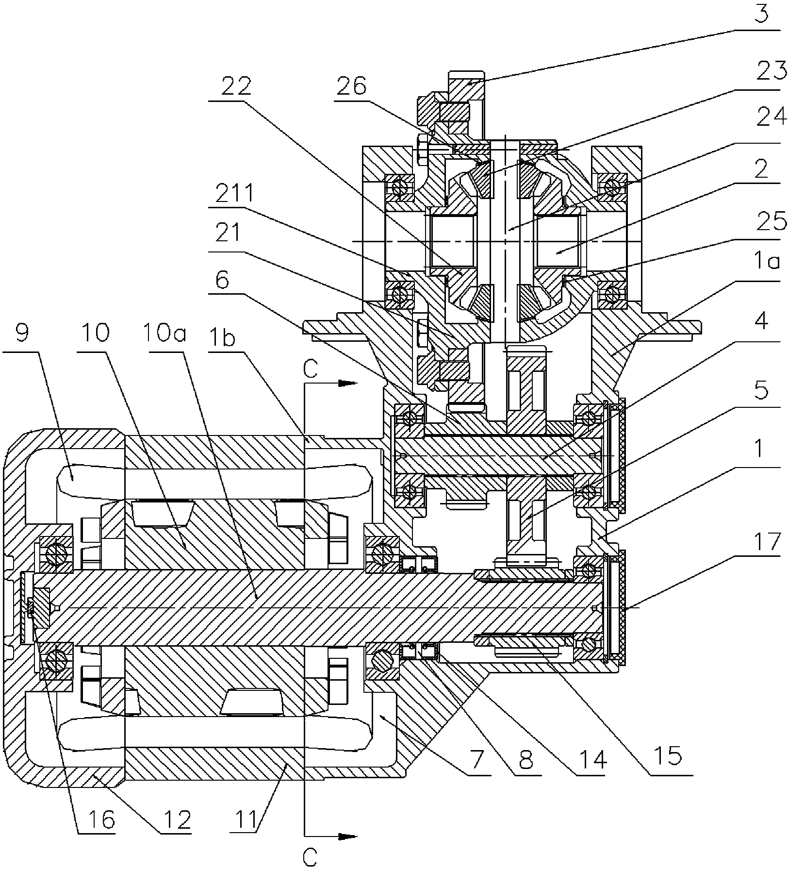 Rear axle electrodynamic force drive device of electric vehicle