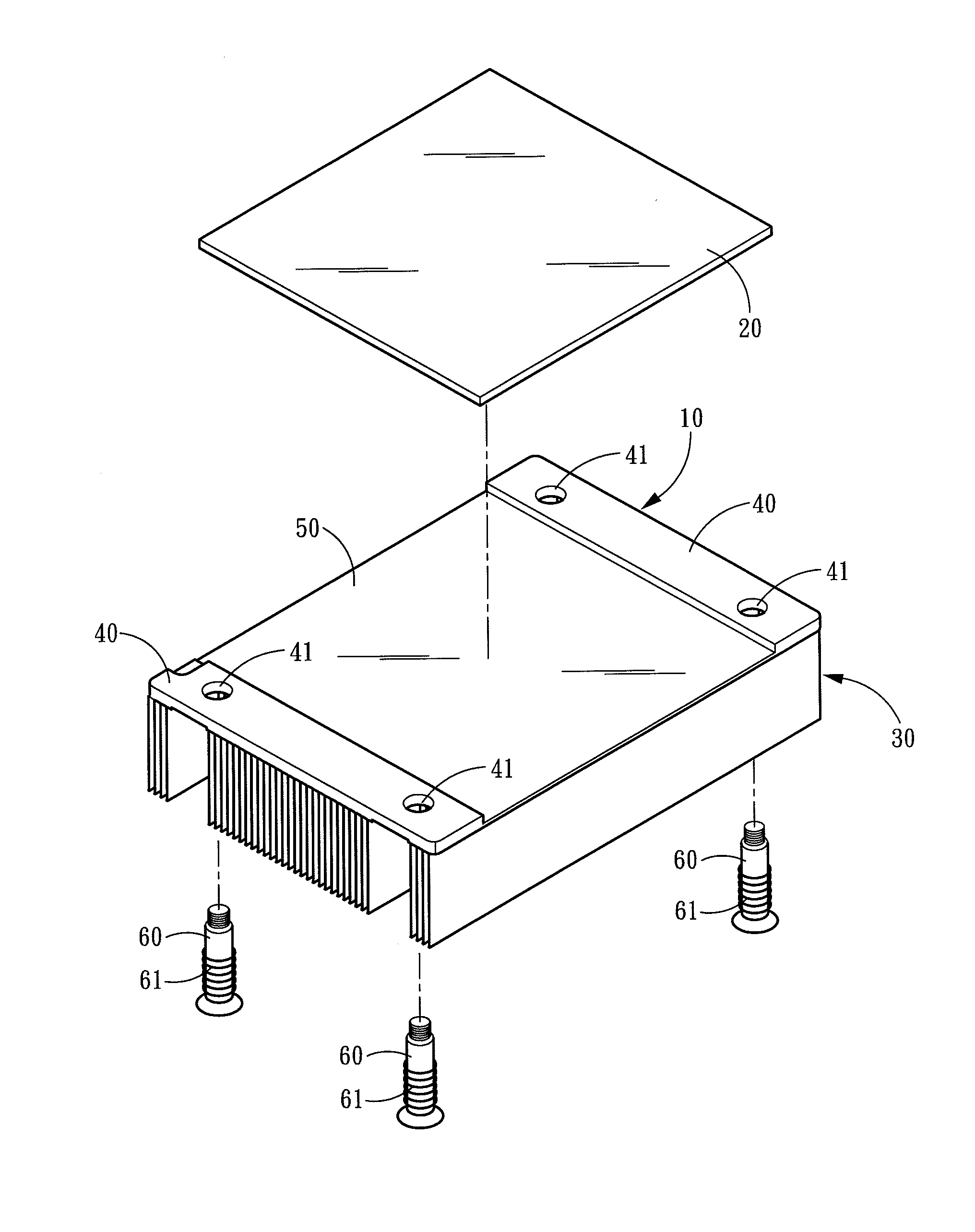 Heat sink equipped with a vapor chamber