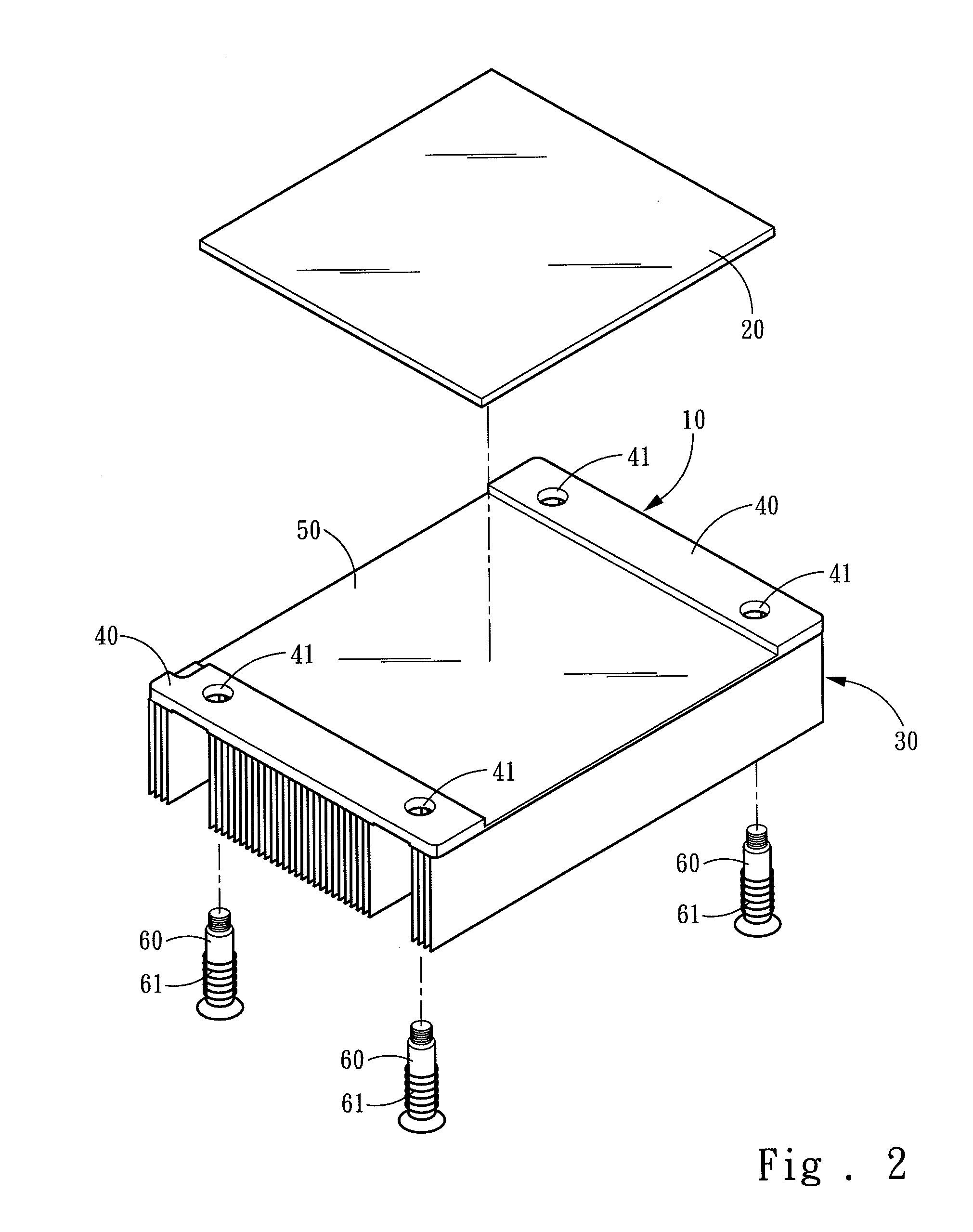 Heat sink equipped with a vapor chamber