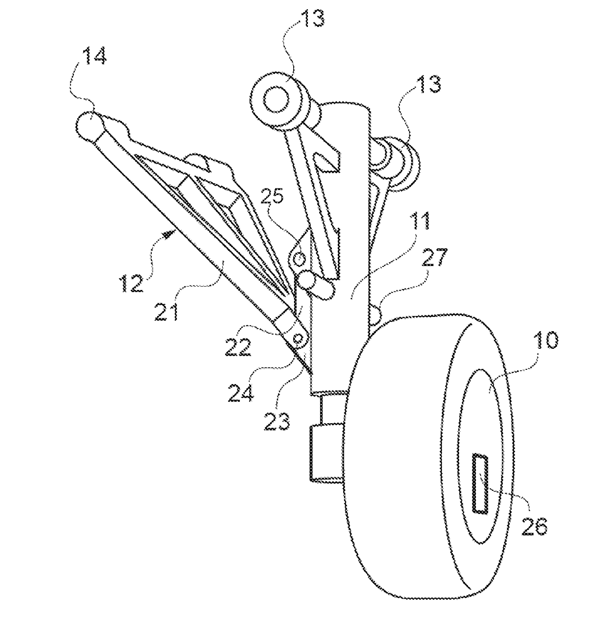 Front landing gear of reduced height and aircraft, in particular a flying wing, equipped with such a front landing gear