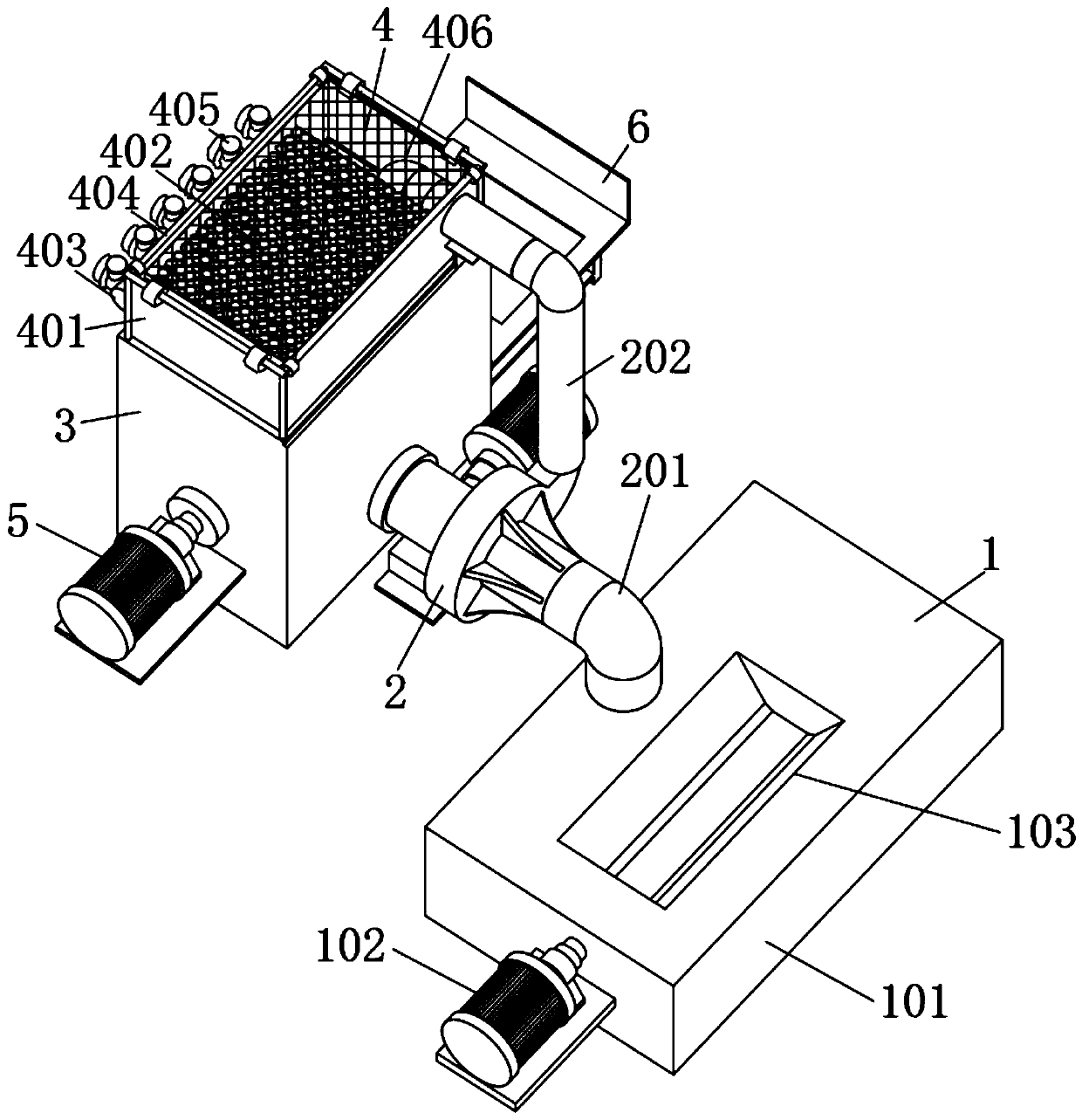 Shredded paper processing and collecting device capable of reducing dust greatly