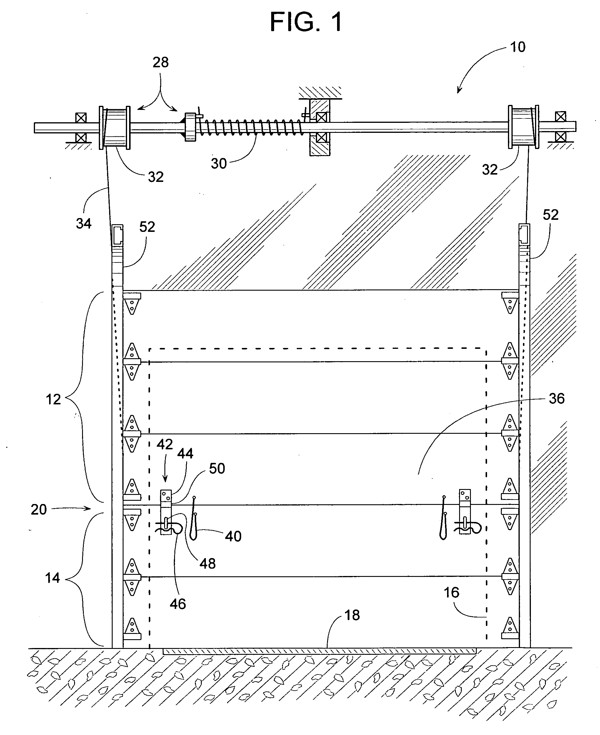 Vertically movable door with safety barrier