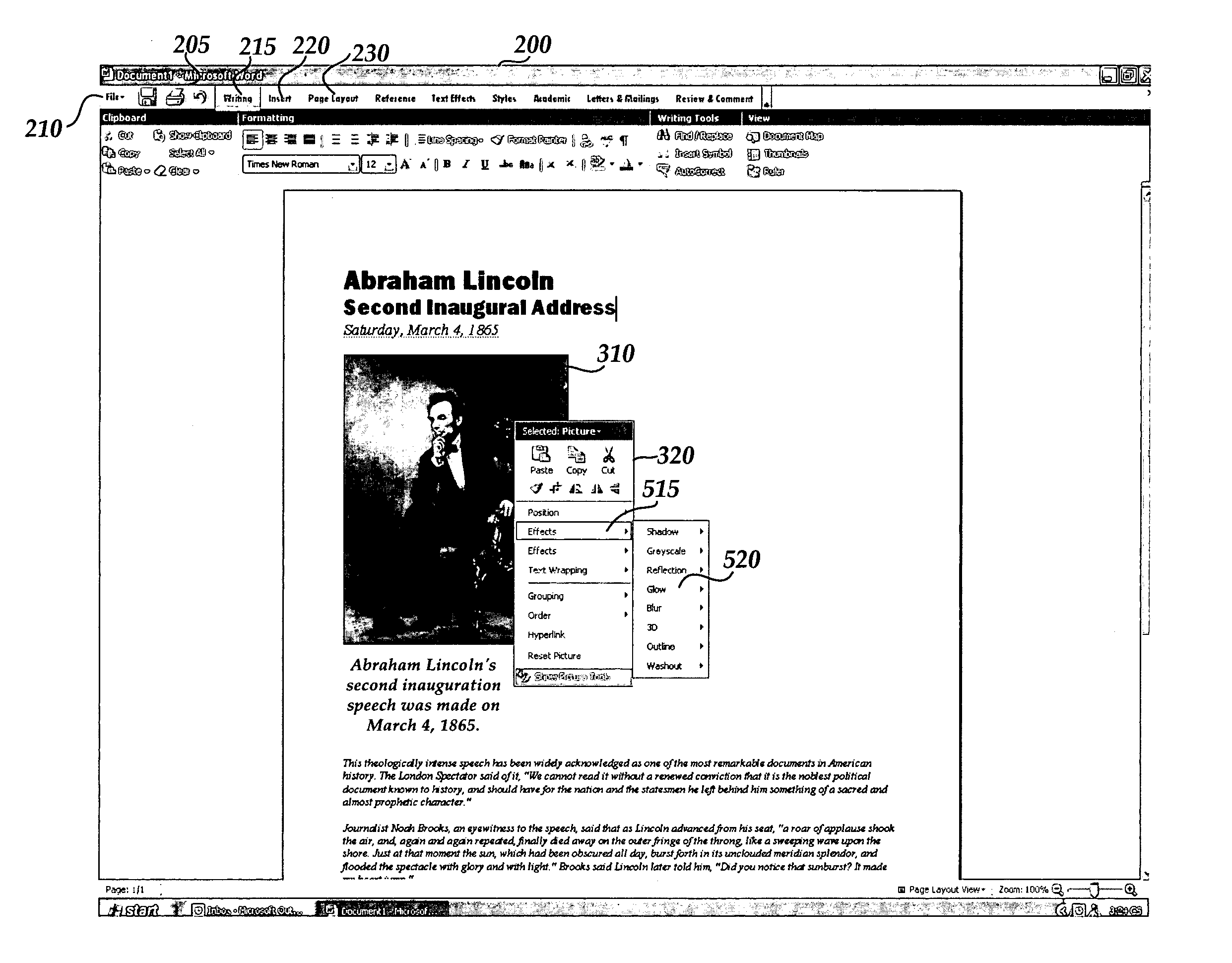 User interface for displaying selectable software functionality controls that are contextually relevant to a selected object