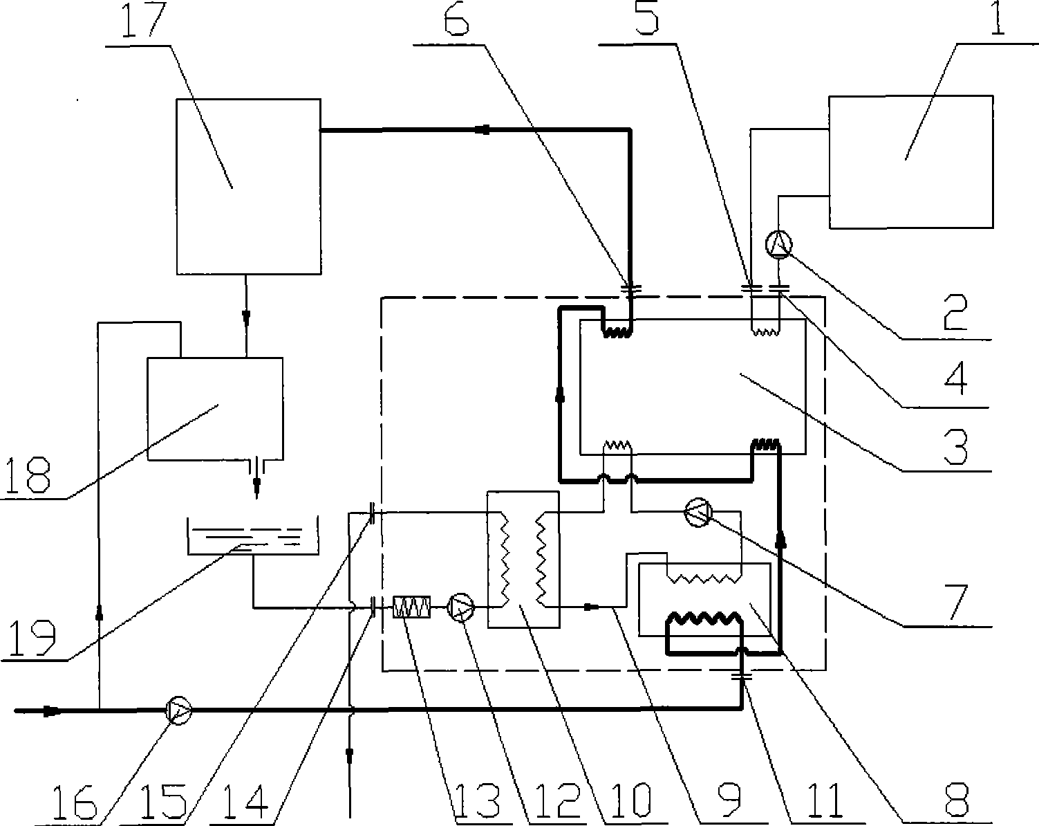 Waste heat recovery type hot-water boiler device in bathroom