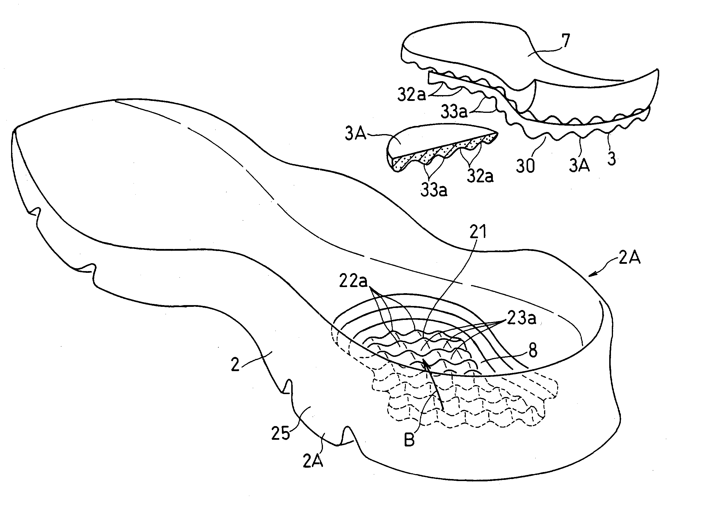 Shock absorbing device for shoe sole