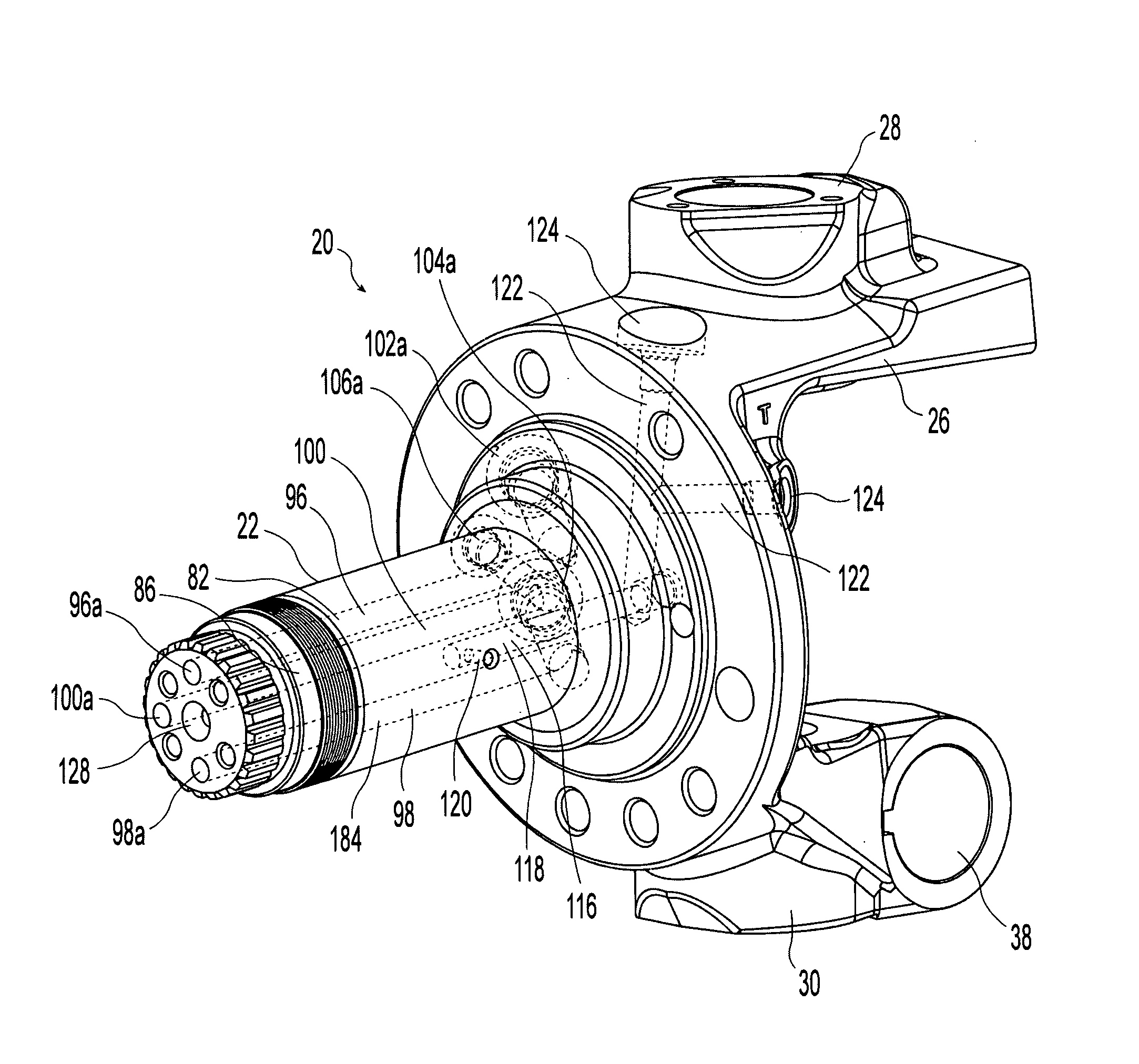 Spindle with hydraulic passage arrangement and method of manufacture