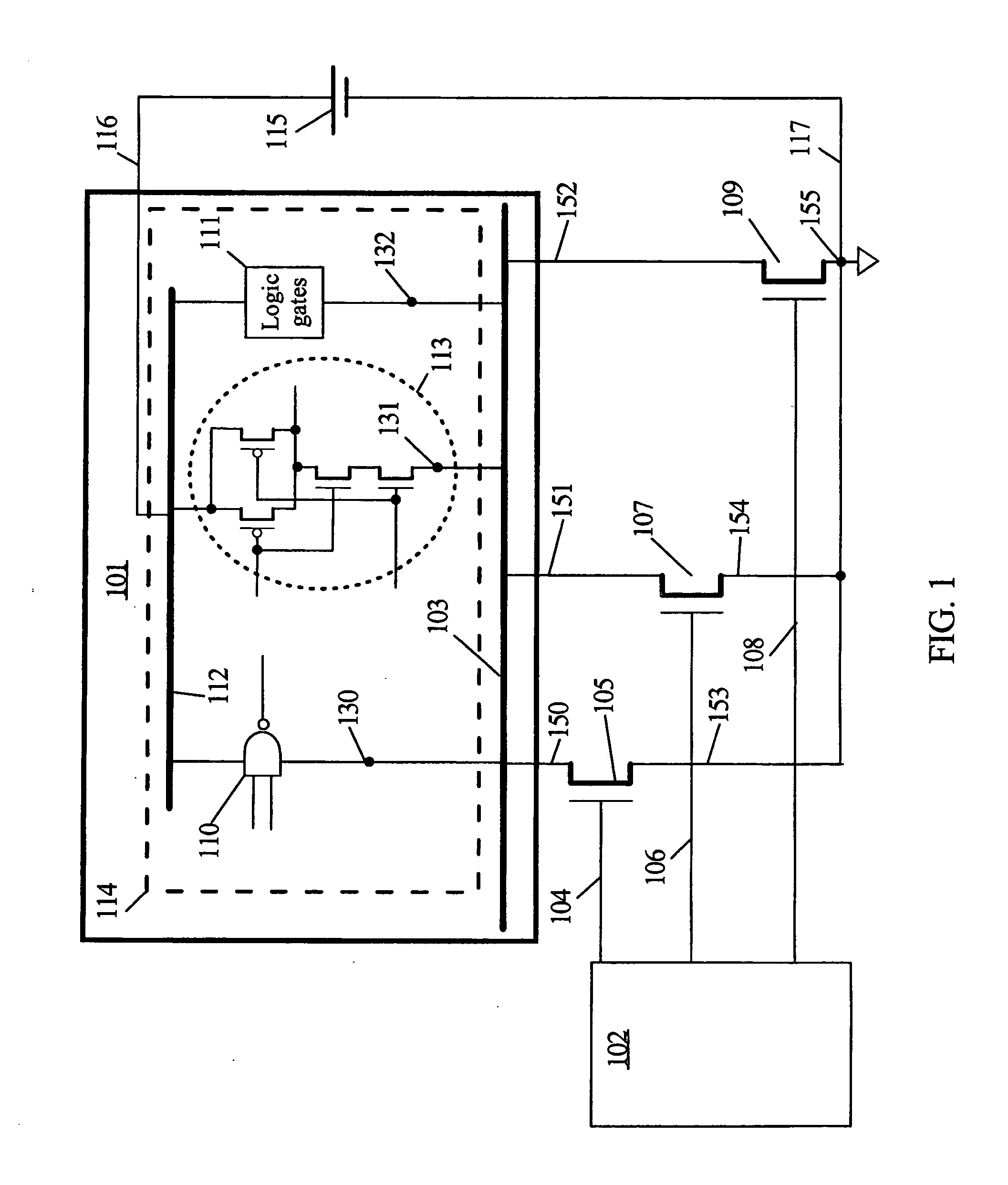 Power-gating cell for virtual power rail control