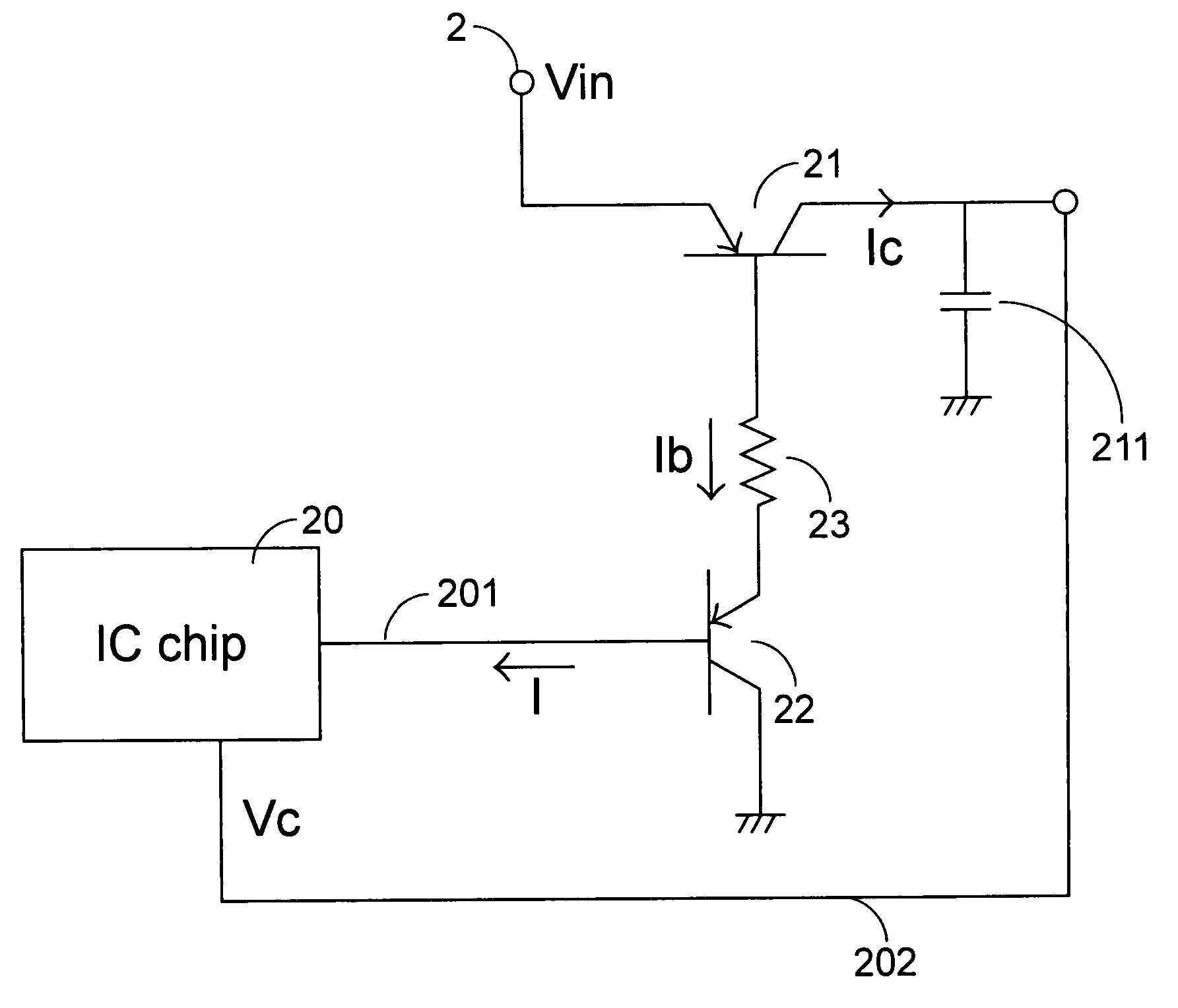 Voltage regulator circuit of integrated circuit chip