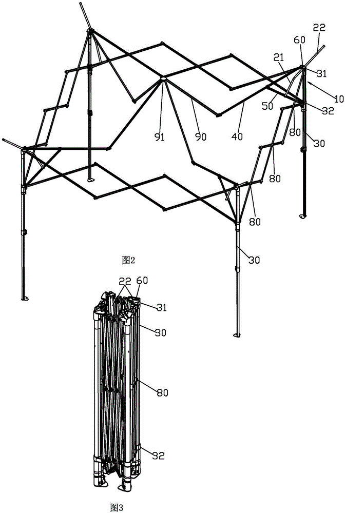 A folding tent eaves frame mechanism