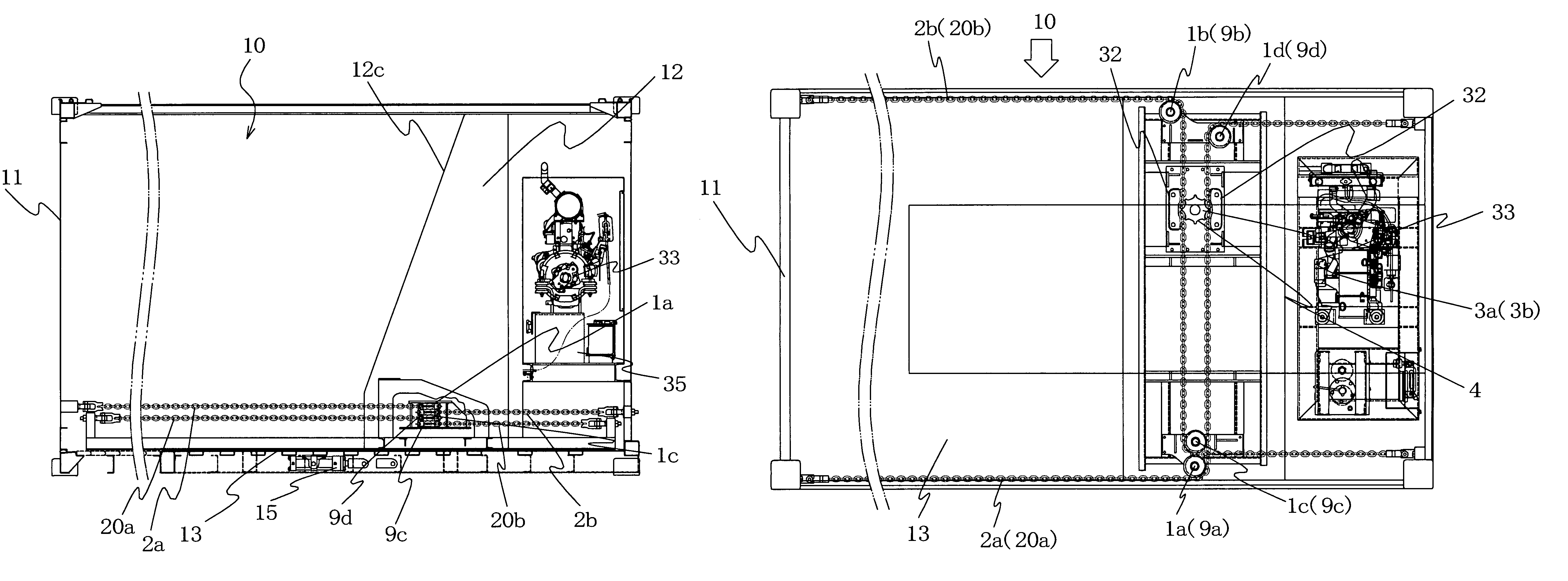 Cargo transportation box body with cargo handling device