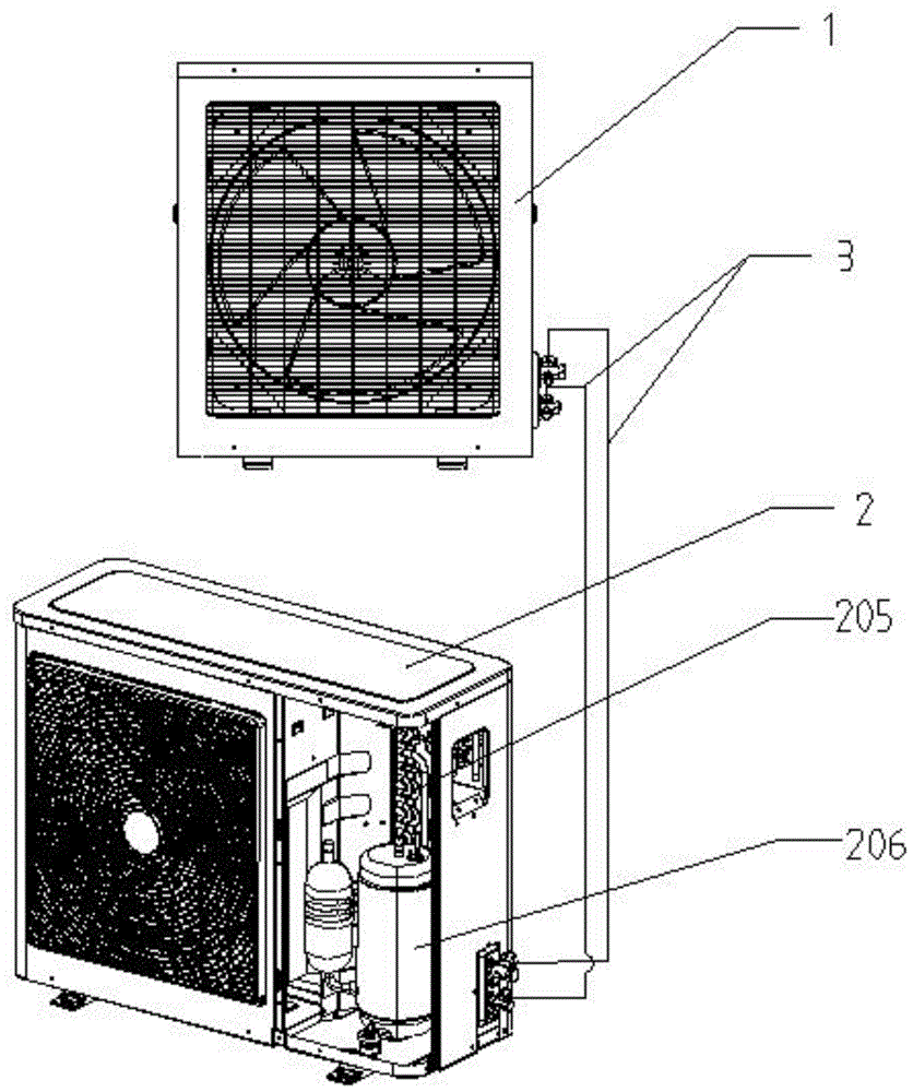 Split air conditioner with compressor installed on indoor side