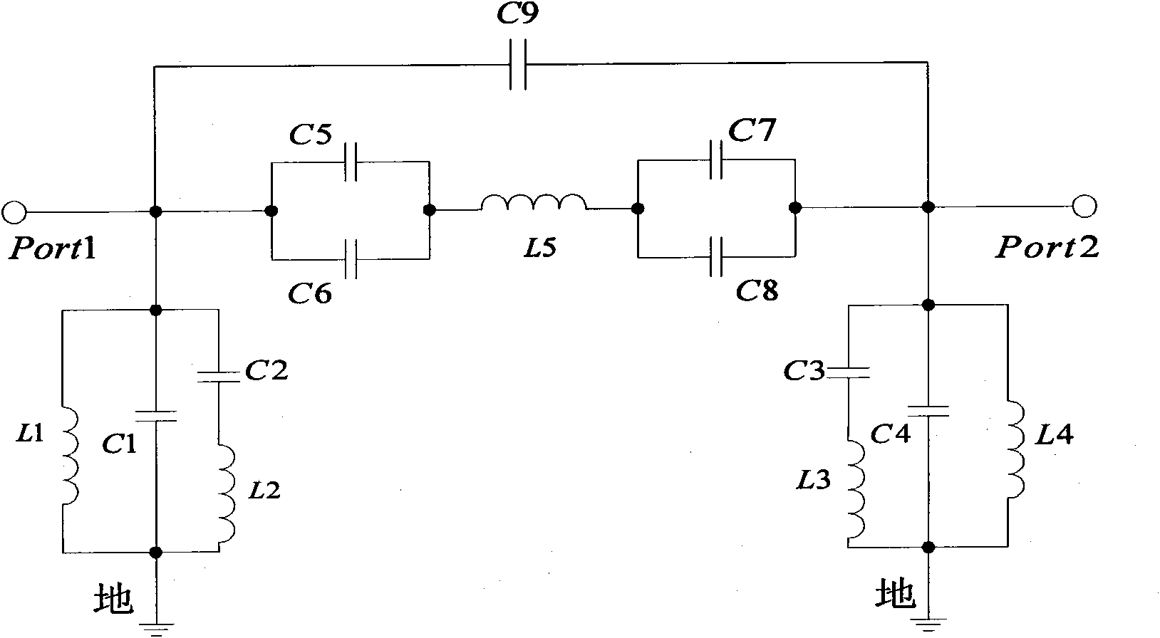 2.4-kilomegahertz miniature band-pass filter with low loss and double-zero