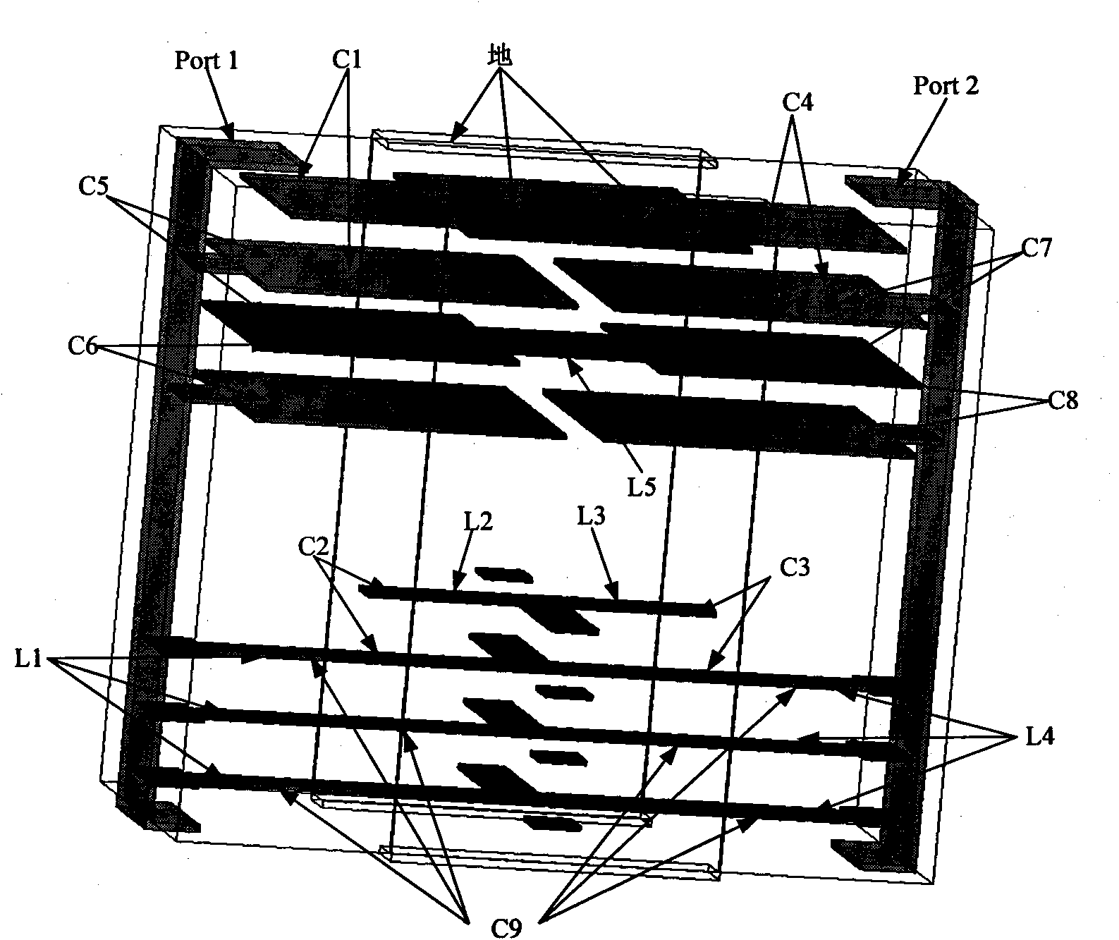 2.4-kilomegahertz miniature band-pass filter with low loss and double-zero