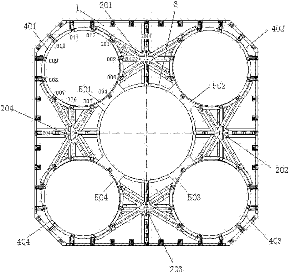 Main force-bearing structure for lightweight carbon fiber reinforced resin composite stiffened plate shell