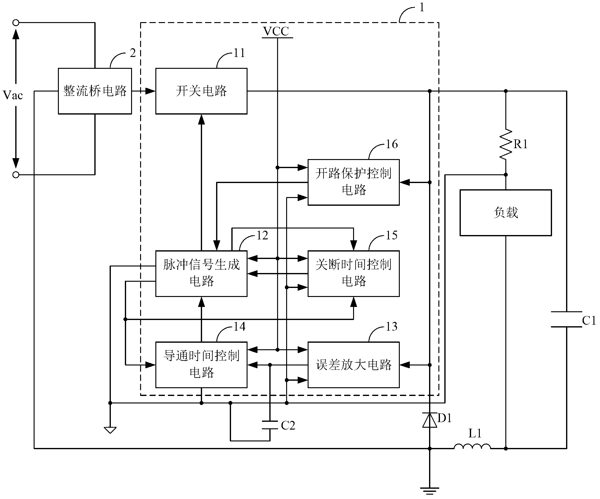 High-power-factor constant-current control circuit with open circuit protection