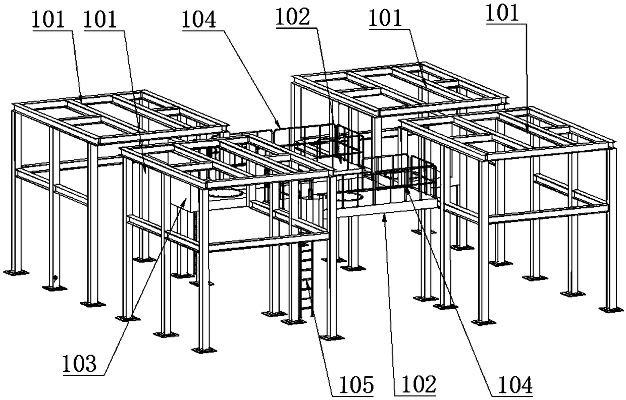 Aerial operation clamp library access device for white vehicle body welding