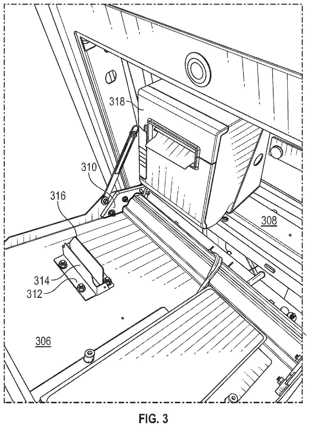 Interactive kiosk having self-aligning printer paper dispensing chute